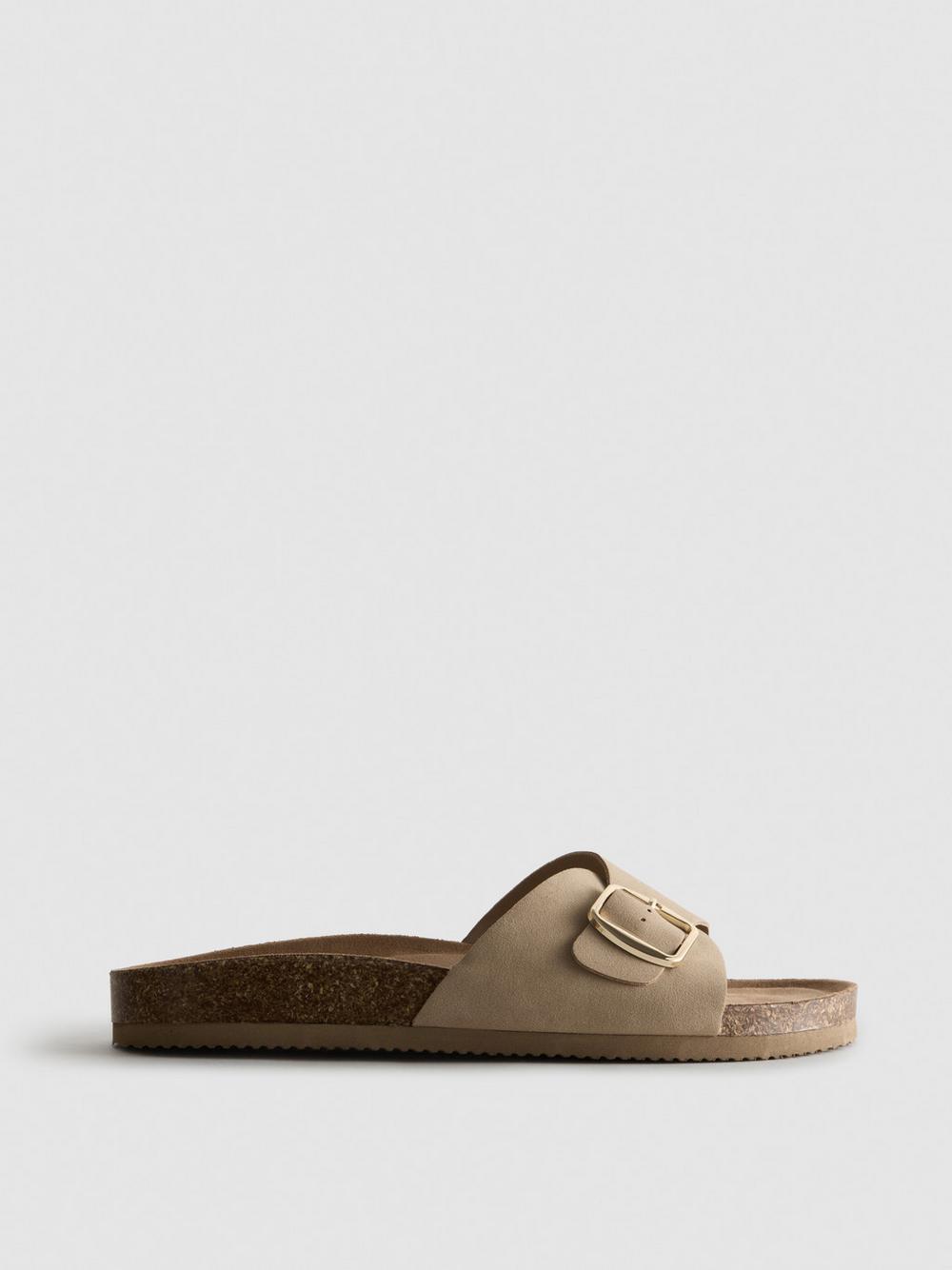 Buckle Strap Mule Sandals - Taupe