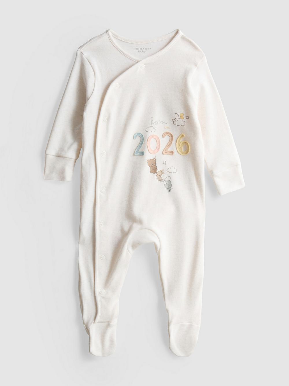 0-9mths | Born in 2026 Wrap Newborn Pajama Onesie - Oatmeal