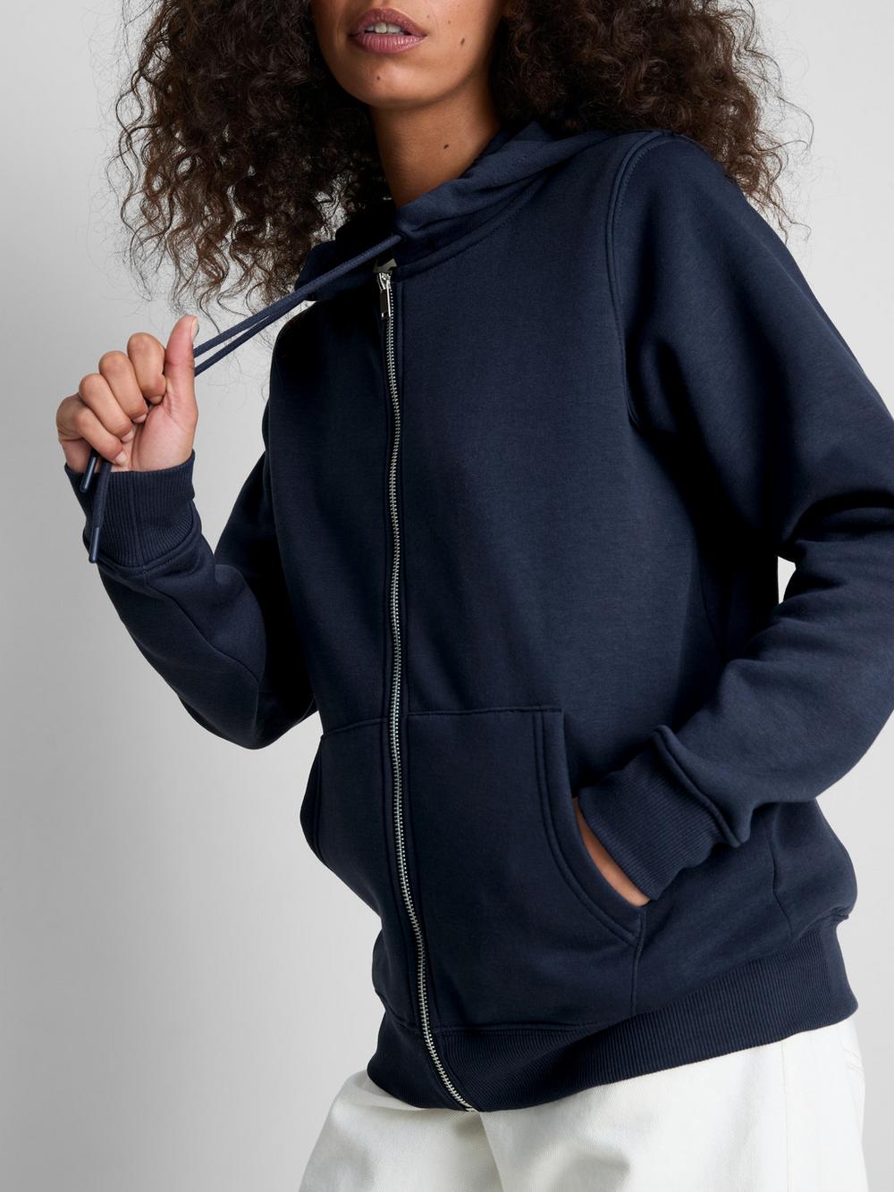 Essential Cotton Blend Zip Through Hoodie - Navy