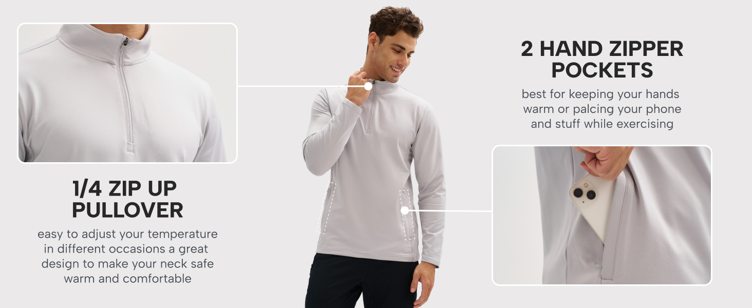 1/4 Zip Up Pullover Deep Secure Pockets Protect Belongings Zipper