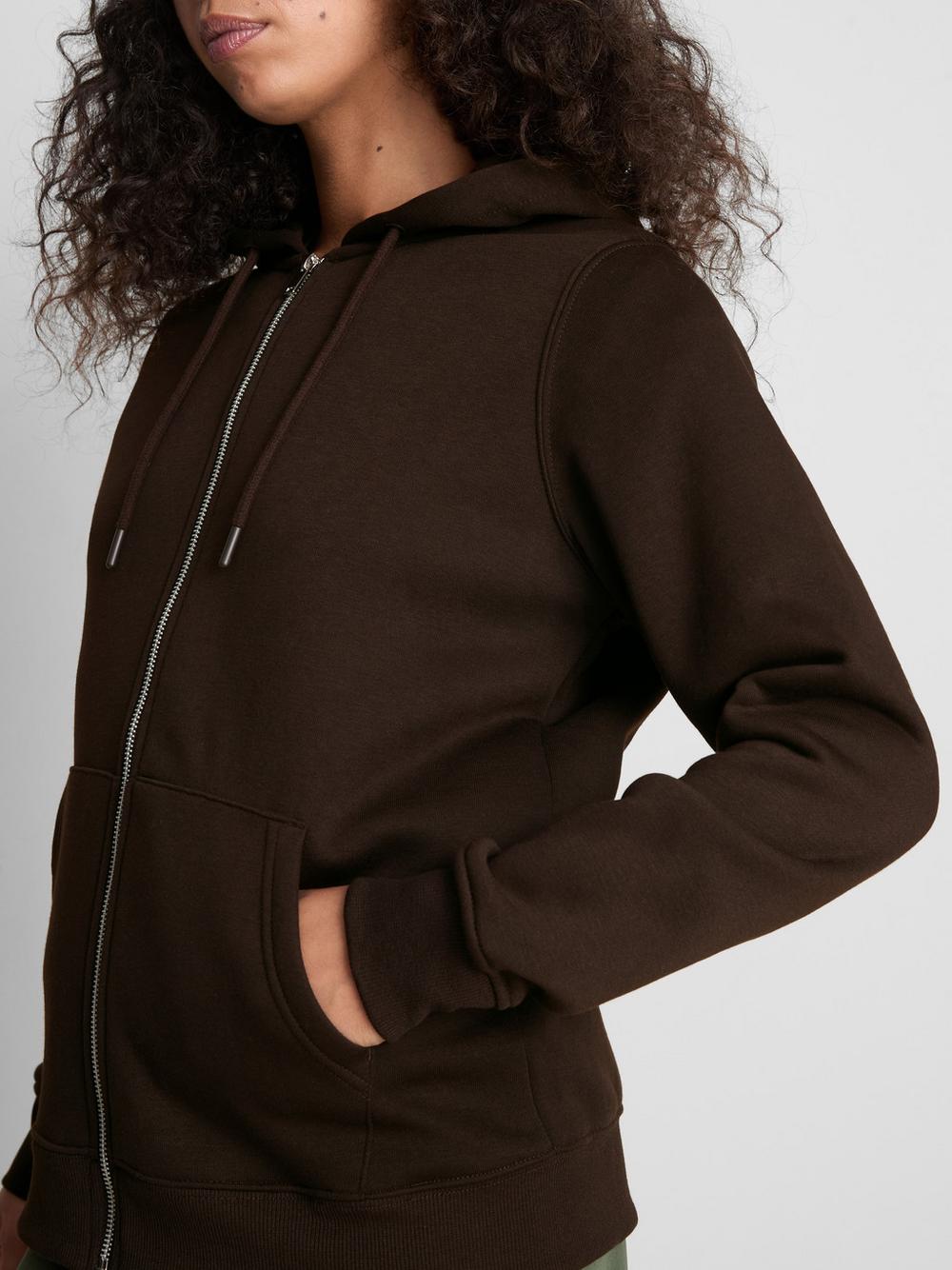 Essential Cotton Blend Zip Through Hoodie - Chocolate