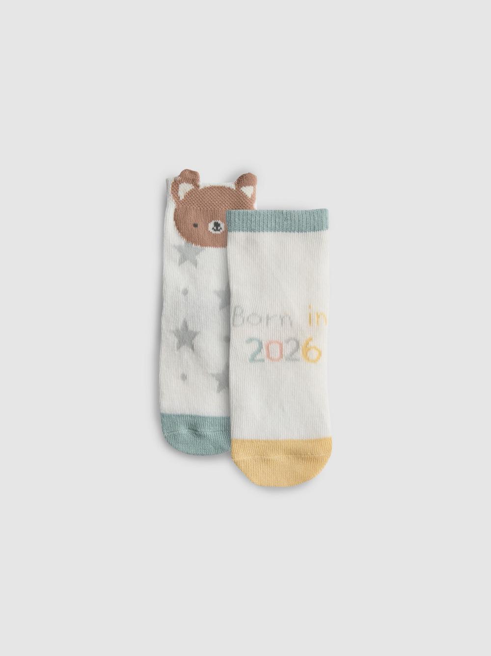2pk Born in 2026 Socks - Ivory