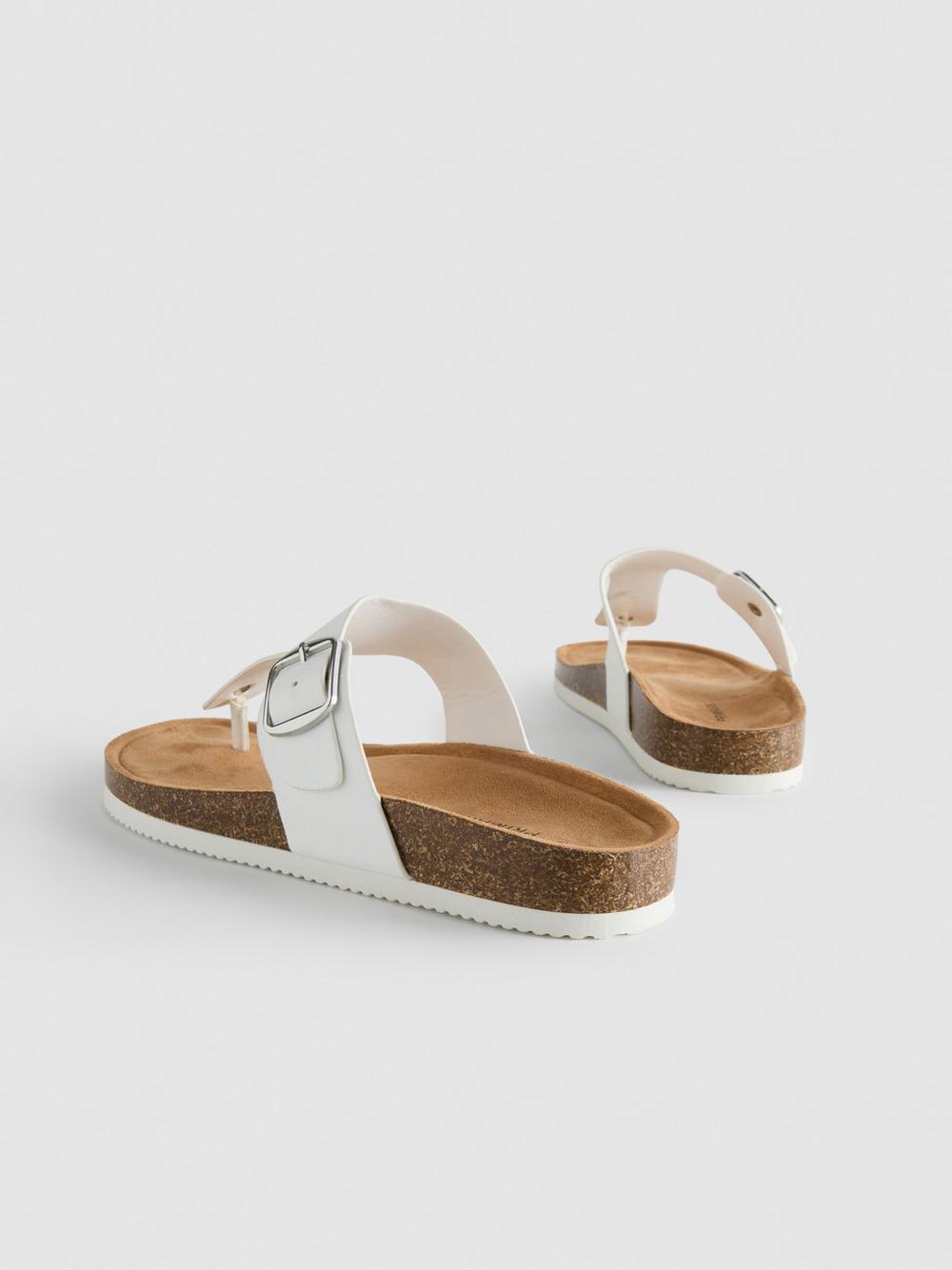 T-Bar Buckle Toe Post Sandals - White