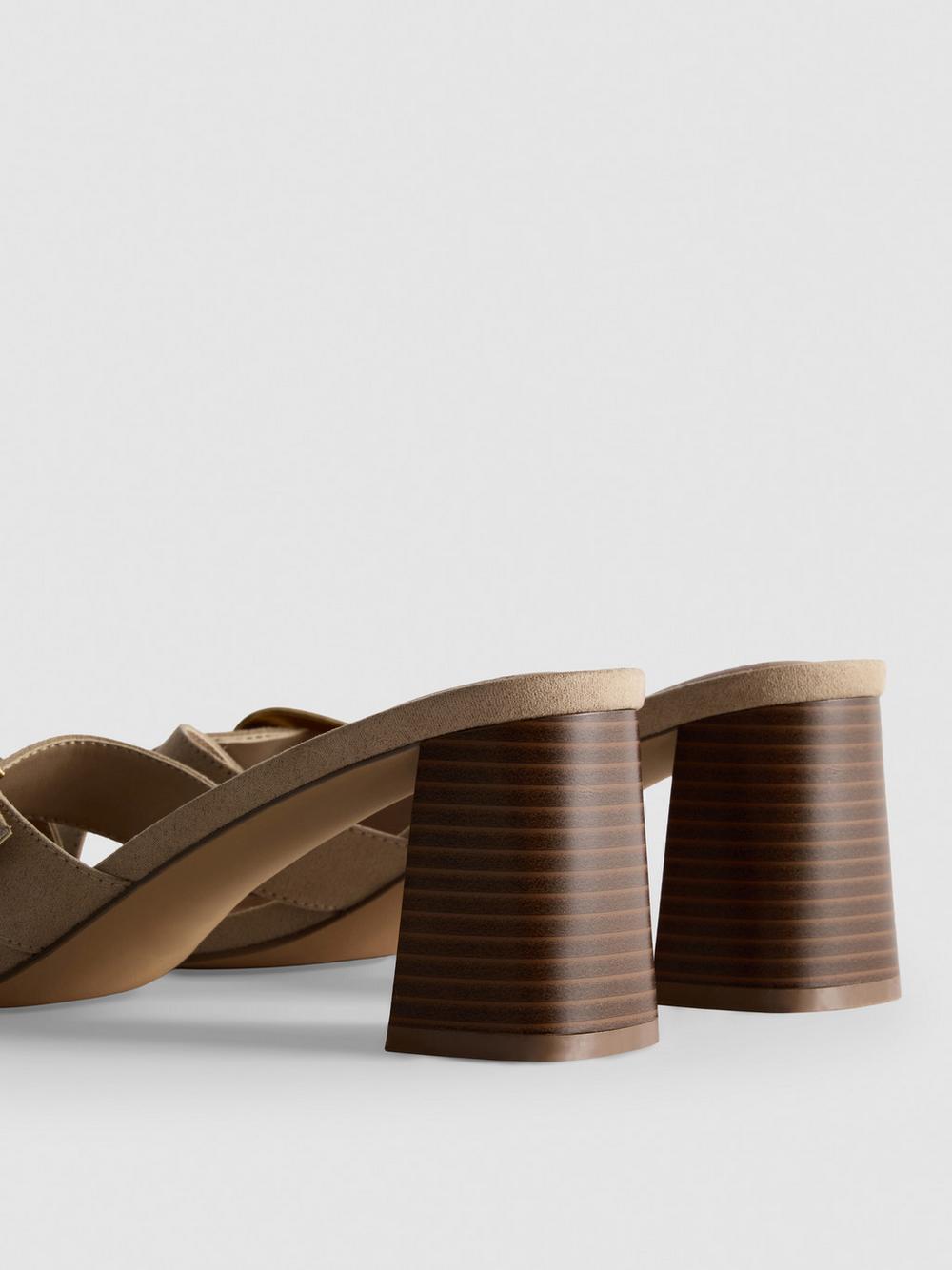 Buckle Block Heel Mule Sandals - Taupe