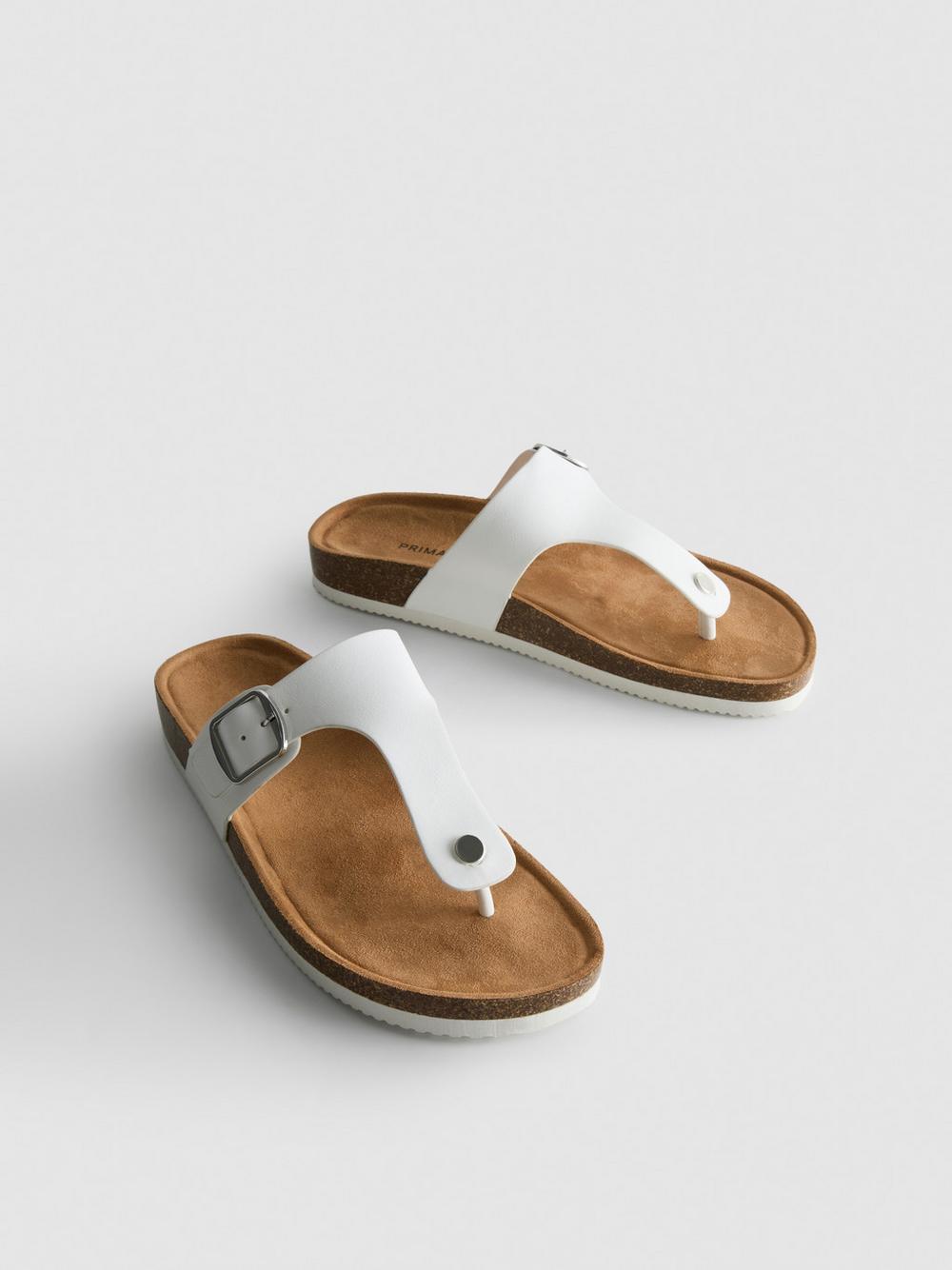 T-Bar Buckle Toe Post Sandals - White