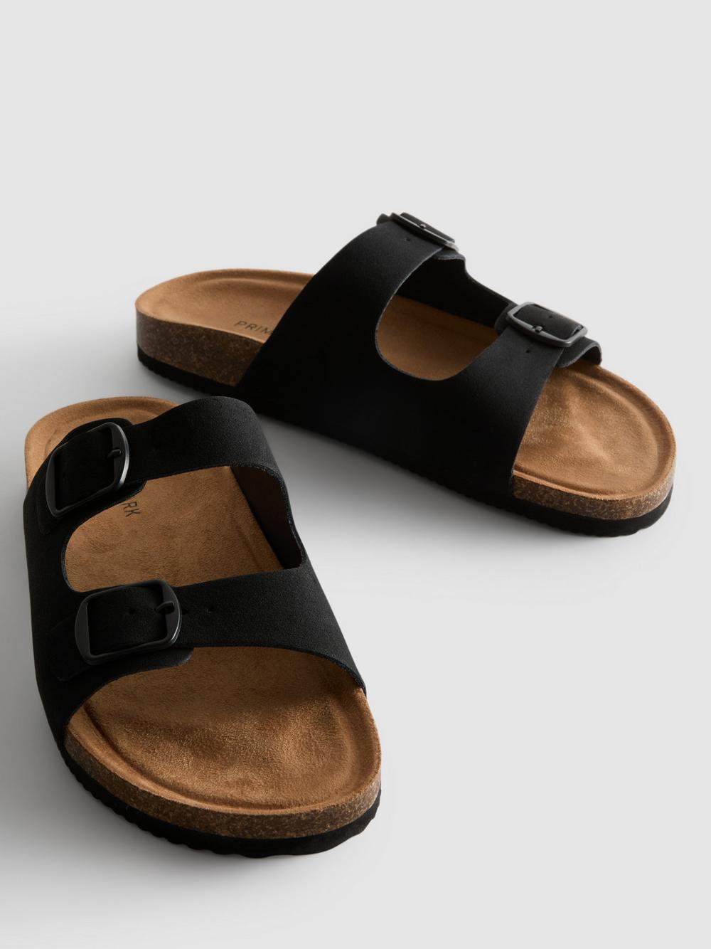 Double Buckle-Strap Mule Sandals - Black