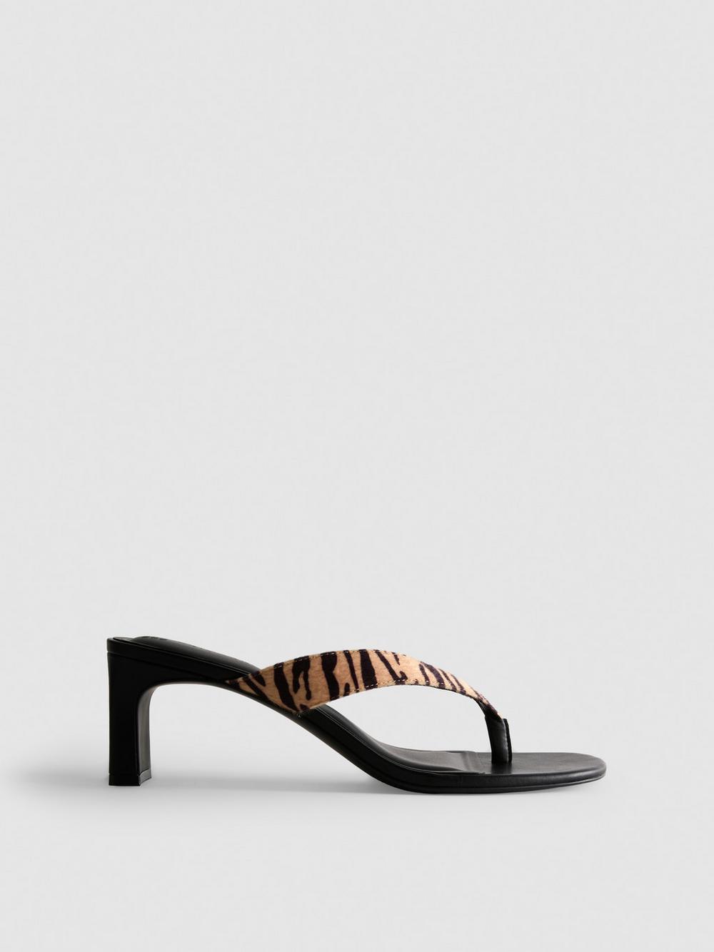 Animal Pattern Toe Post Heeled Mules - Multi