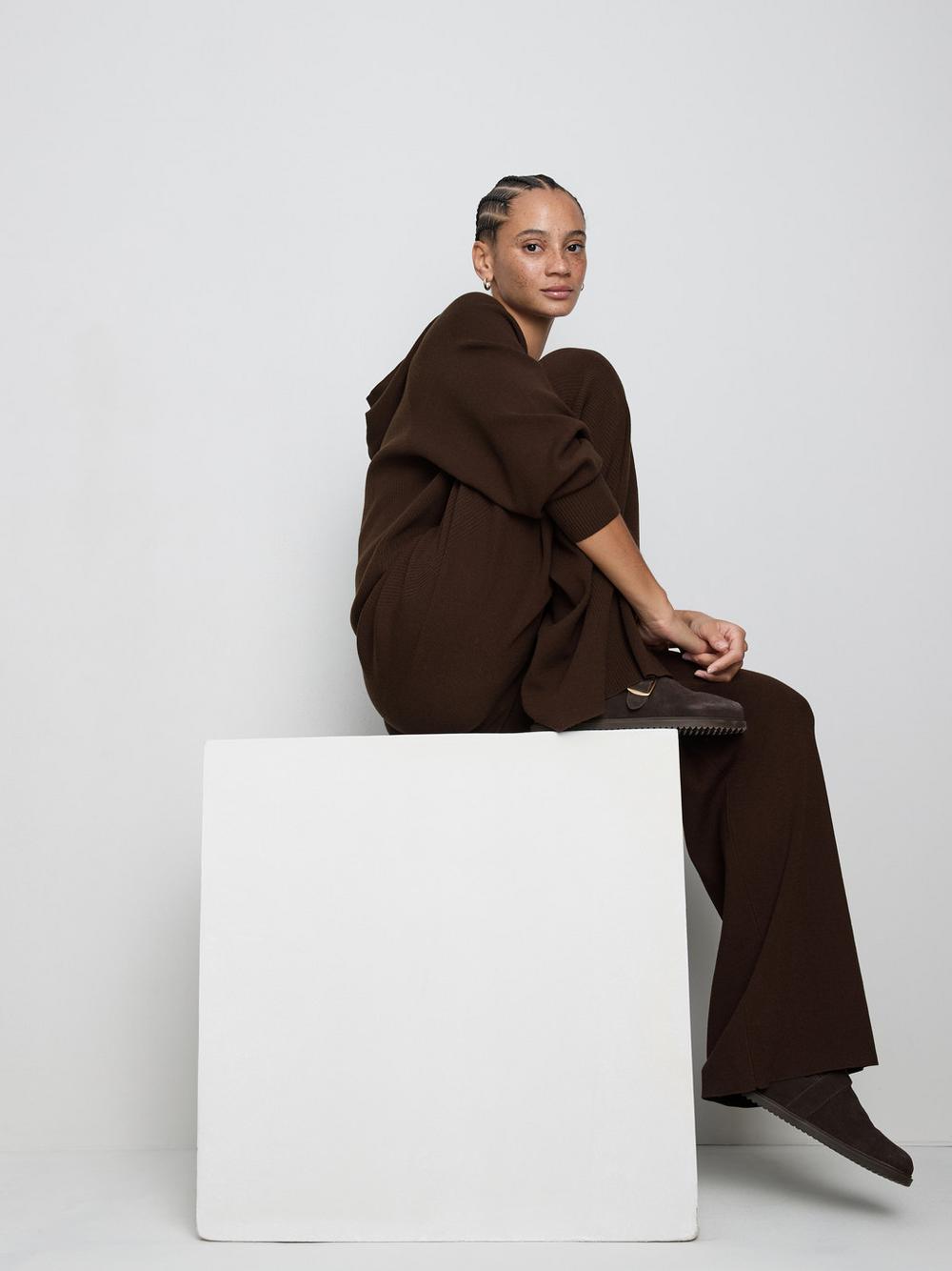 Knitted Wide Leg Pants - Chocolate