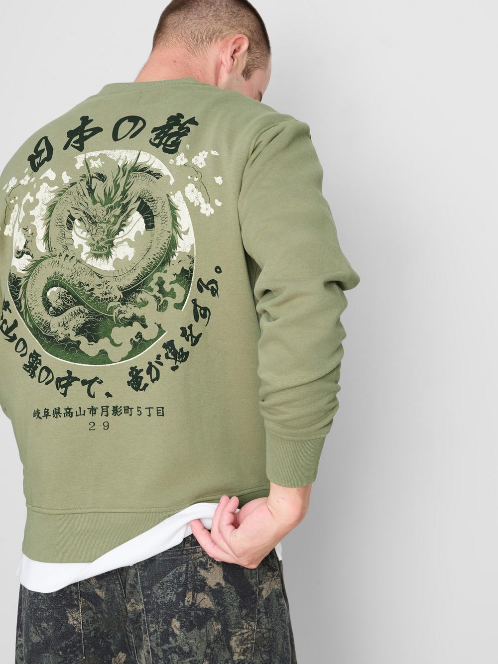 Cotton-Blend Dragon Sweatshirt - Green
