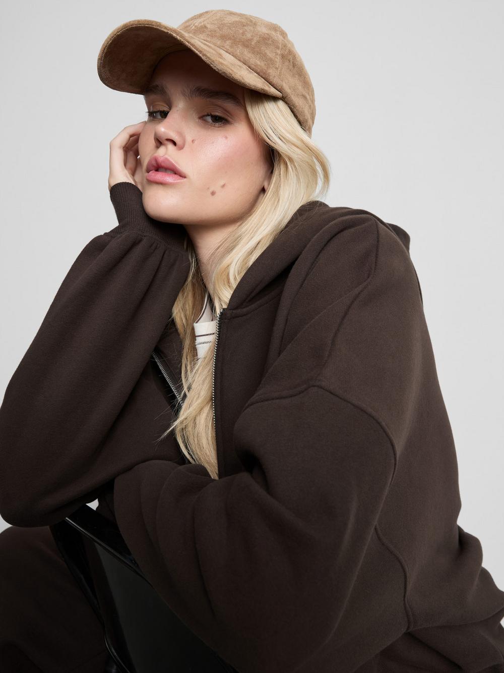 Cotton Rich Zip Through Hoodie - Chocolate