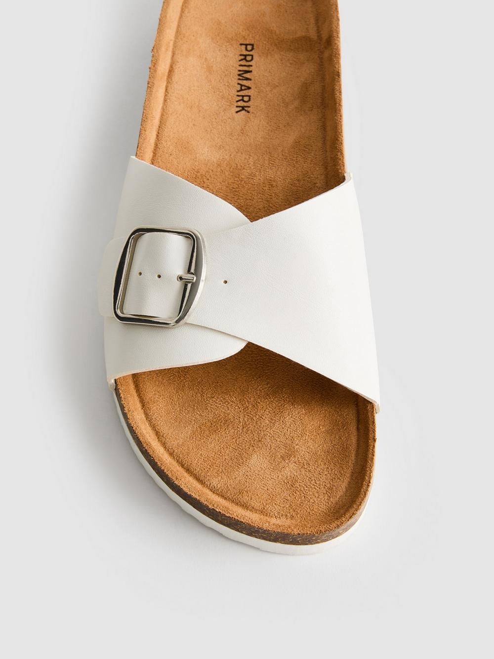 Buckle Strap Mule Sandals - White