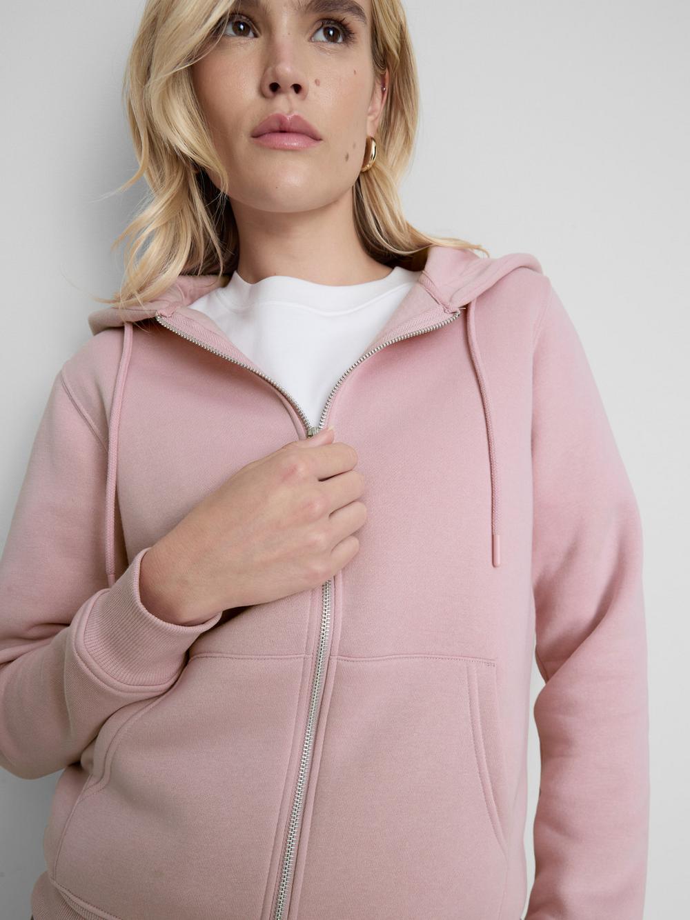 Essential Cotton Blend Zip Through Hoodie - Light Pink