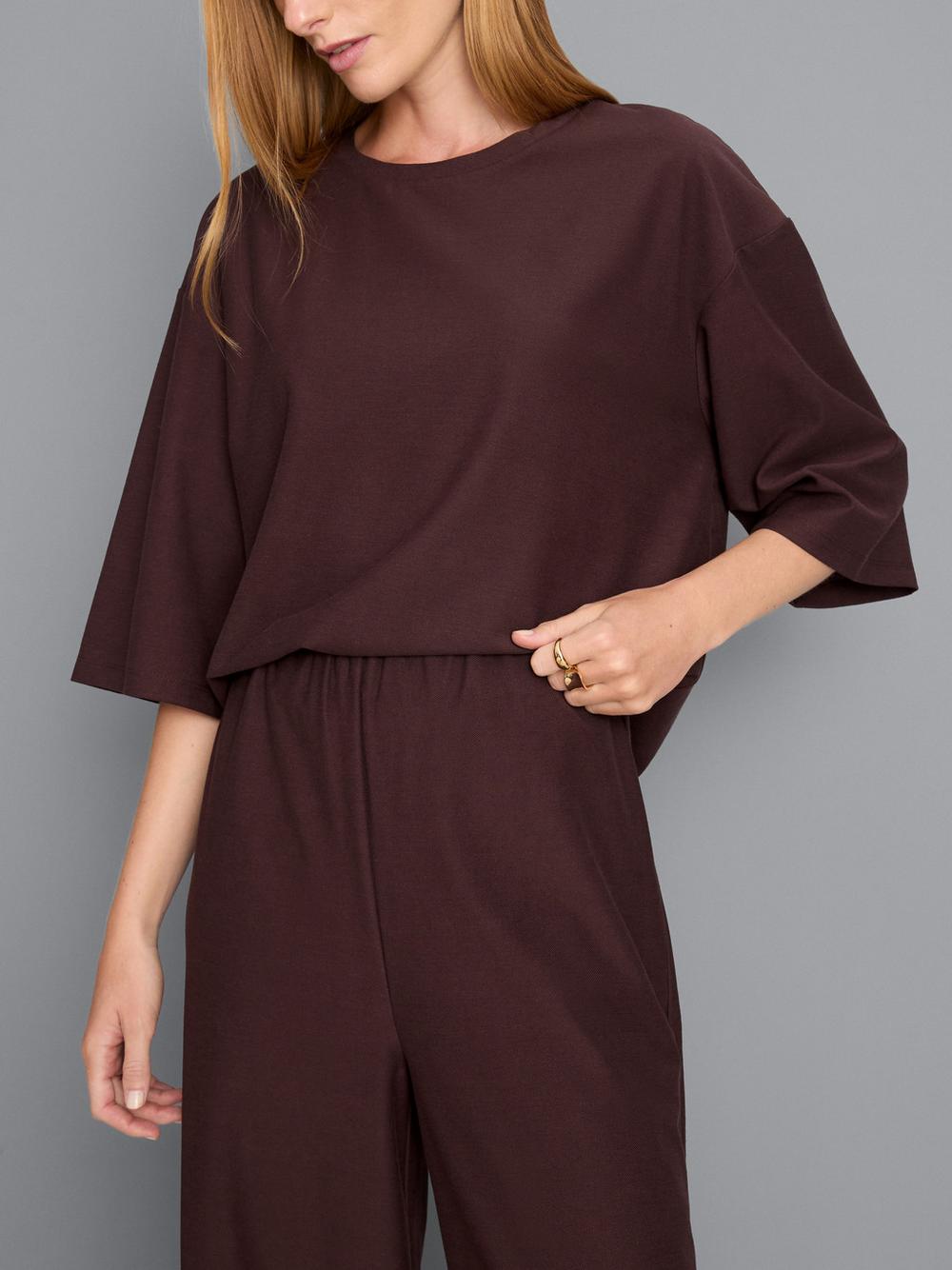 Cotton Blend Wide Leg Drawstring Pants - Brown