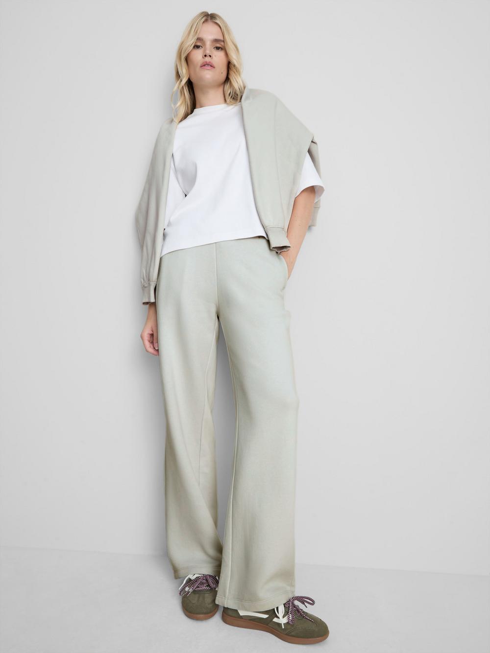 Cotton Rich Wide Leg Sweatpants - Light Gray