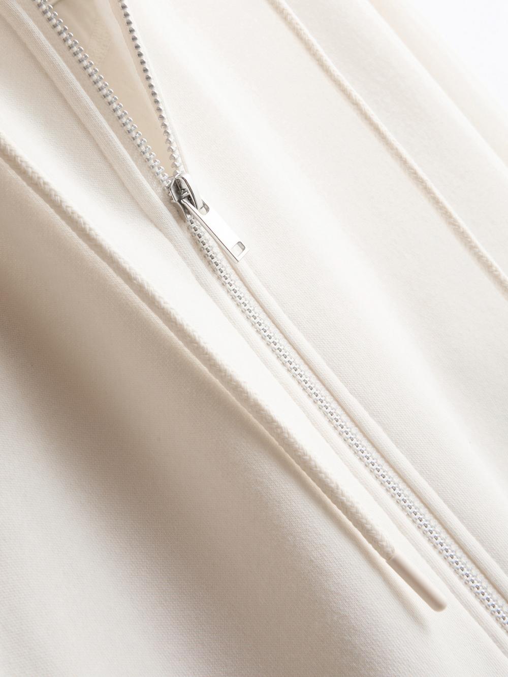 Essential Cotton Blend Zip Through Hoodie - Ivory