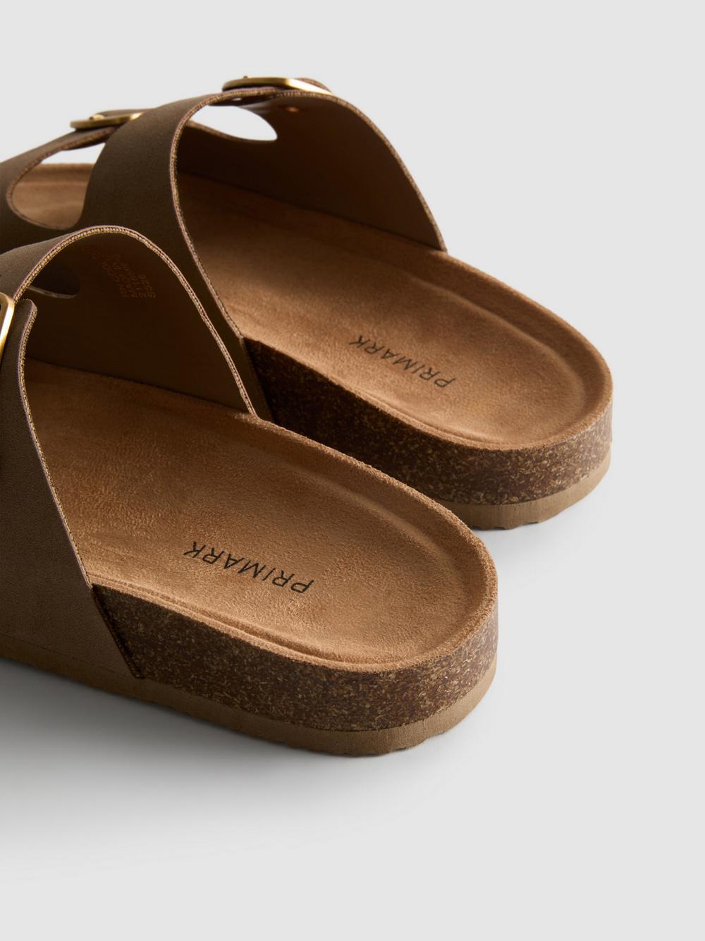 Double Buckle-Strap Mule Sandals - Taupe