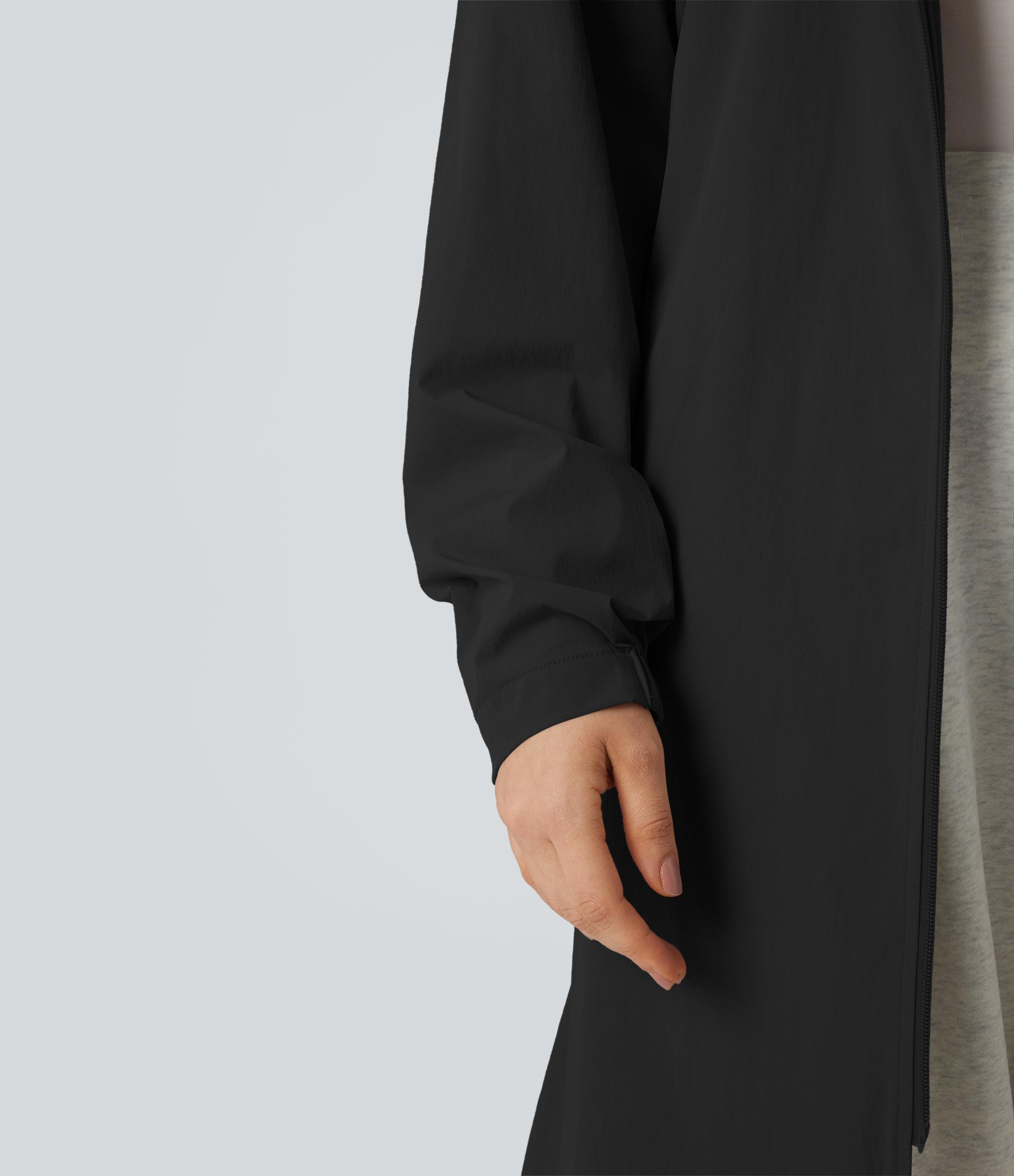 Water Repellent Hooded Belted Casual Trench Jacket with Pockets