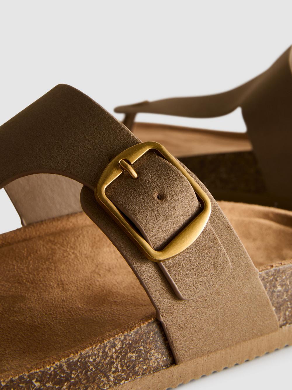 T-Bar Buckle Toe Post Sandals - Taupe