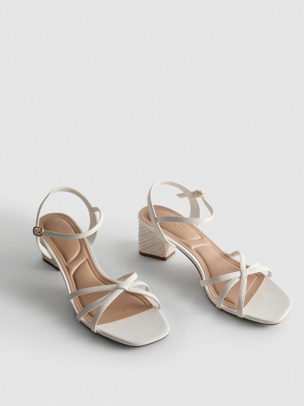 Strappy Woven Block Heel Sandals - White
