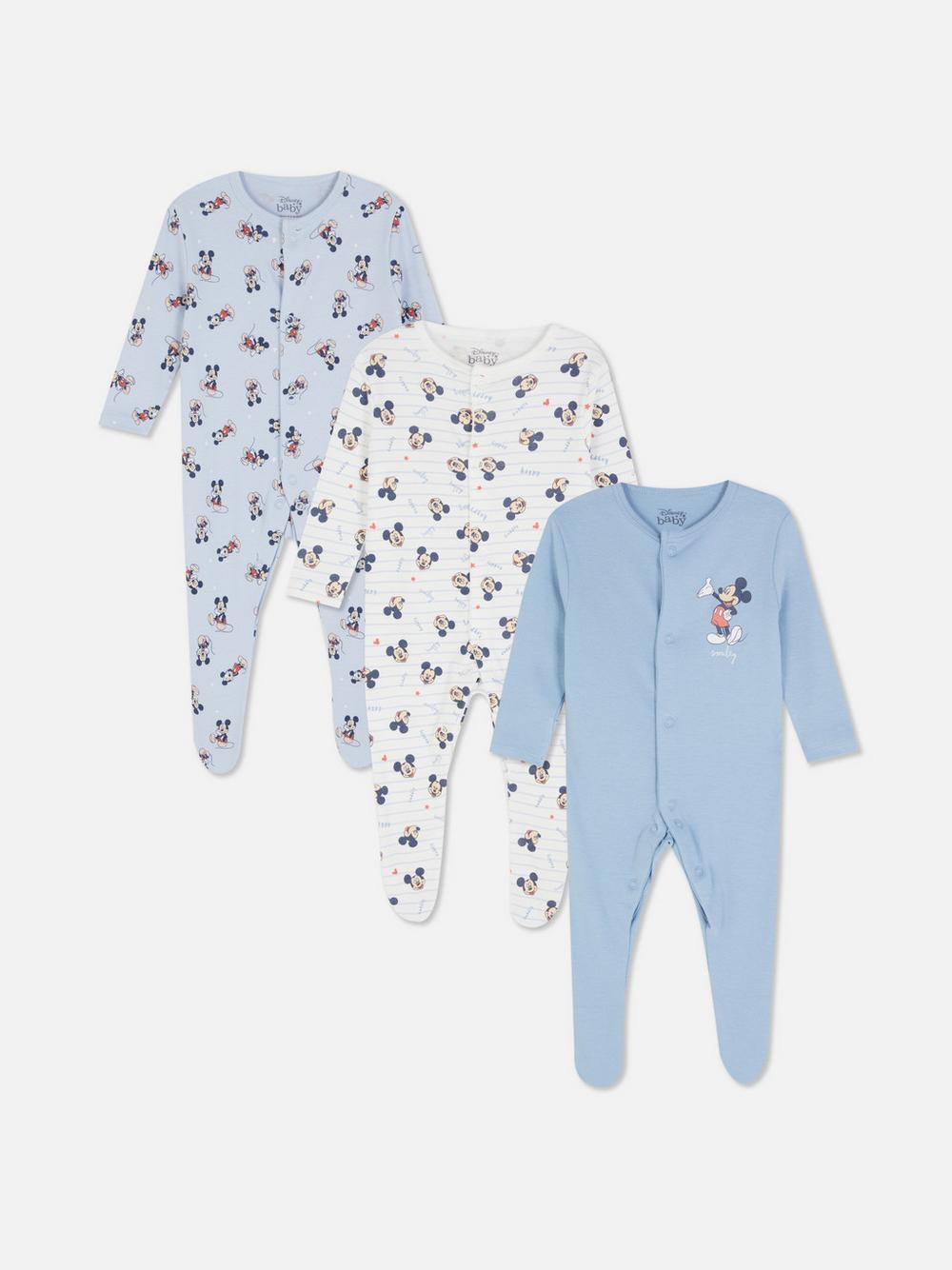 0-24mths | 3pk Disney’s Mickey Mouse Snap Pajama Onesies - Blue
