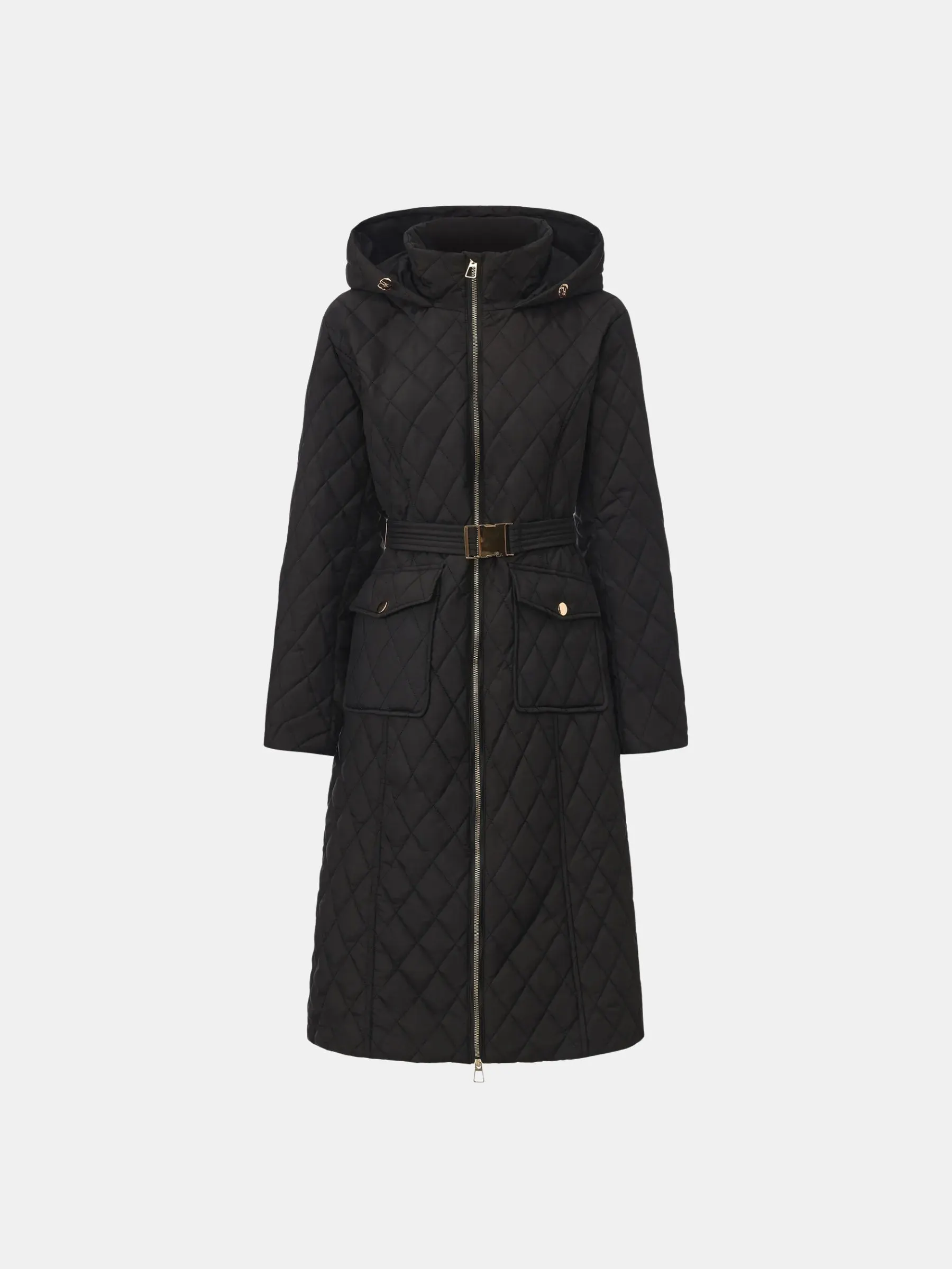 Long Dimond Quilted Belted Puffer