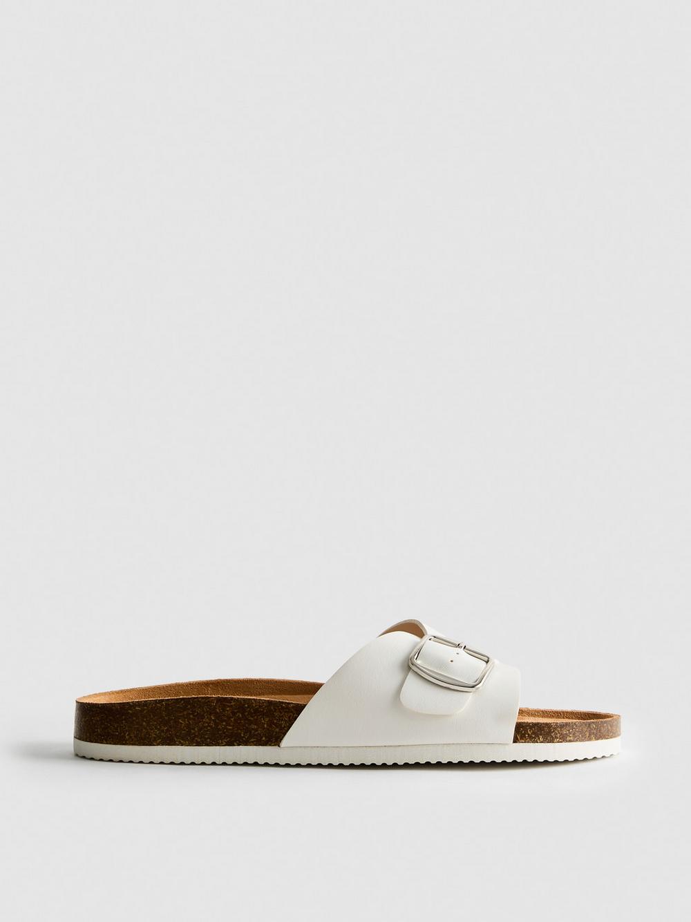 Buckle Strap Mule Sandals - White