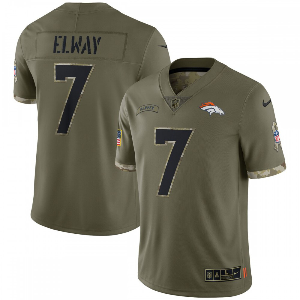 John Elway Denver Broncos 2022 Salute To Service Retired Player Limited Jersey - Olive-FF04   NFL 