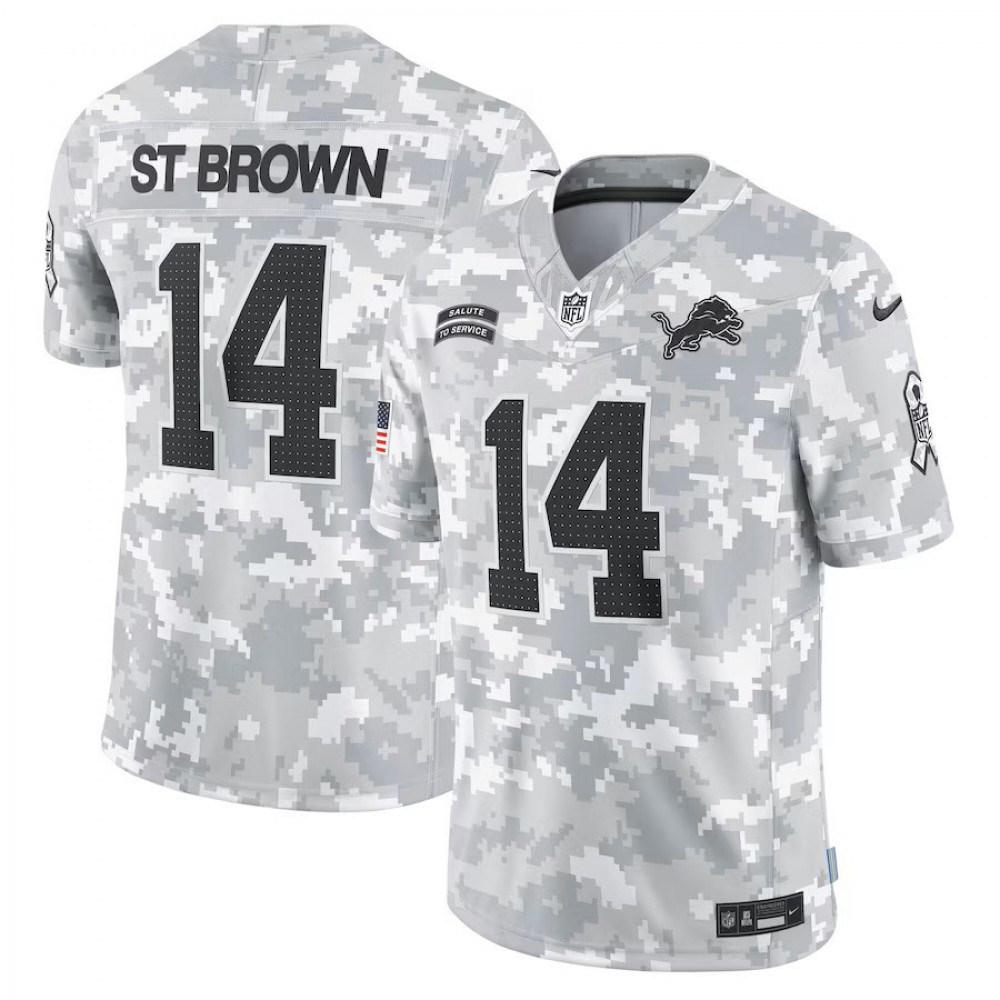 Amon-Ra St. Brown Detroit Lions Nike 2024 Salute to Service Limited Jersey - Arctic Camo-FF04   NFL 