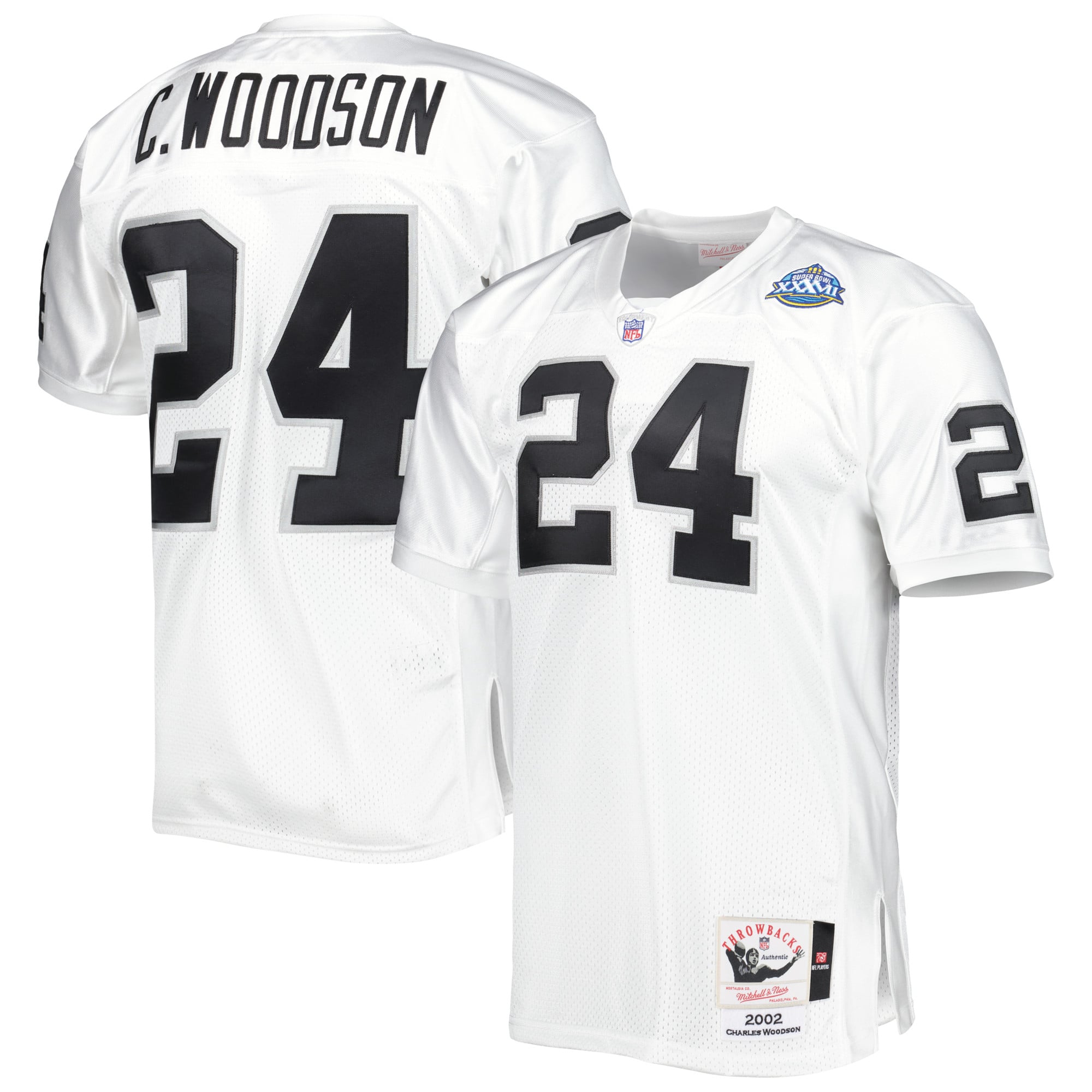 Men's Las Vegas Raiders 2002 Charles Woodson White Stitched Throwback Retired Player Jersey