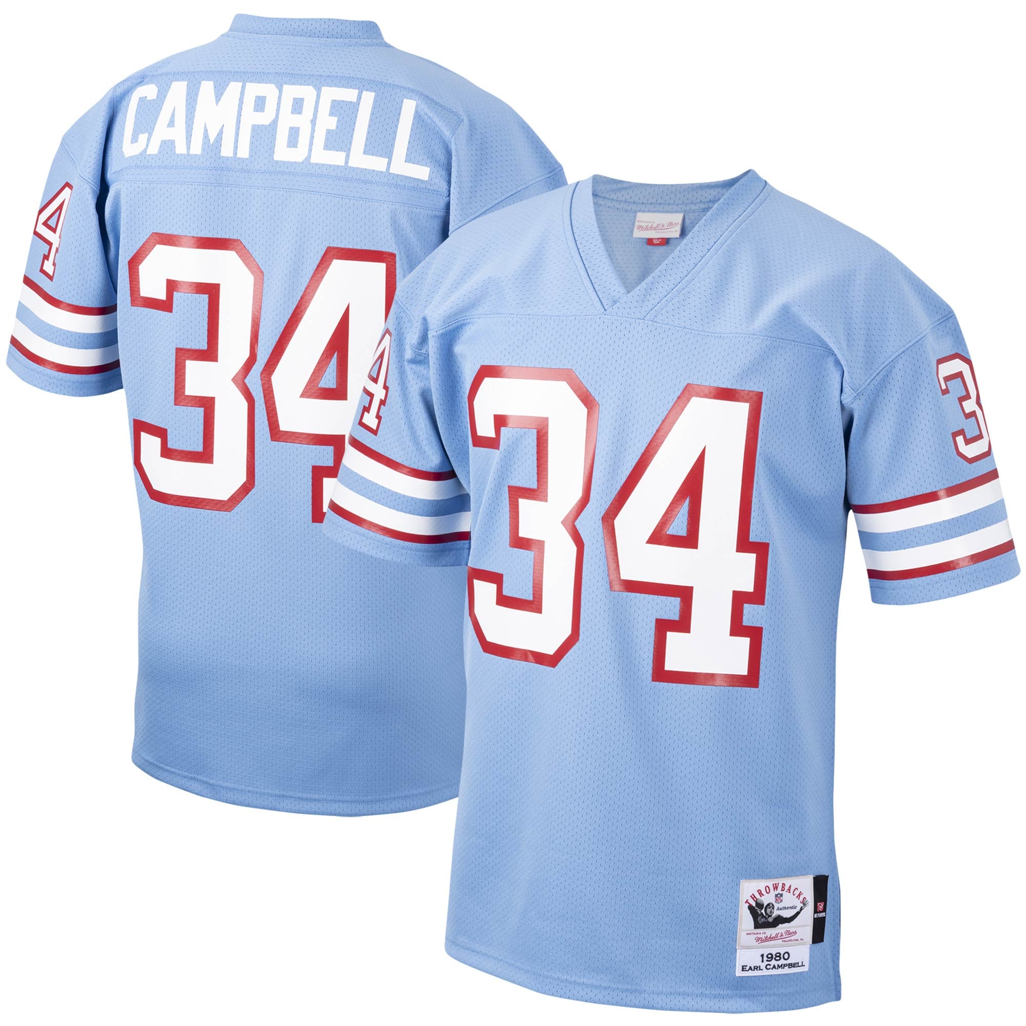 Men's Houston Oilers 1980 Earl Campbell Light Blue Stitched Throwback Retired Player Jersey