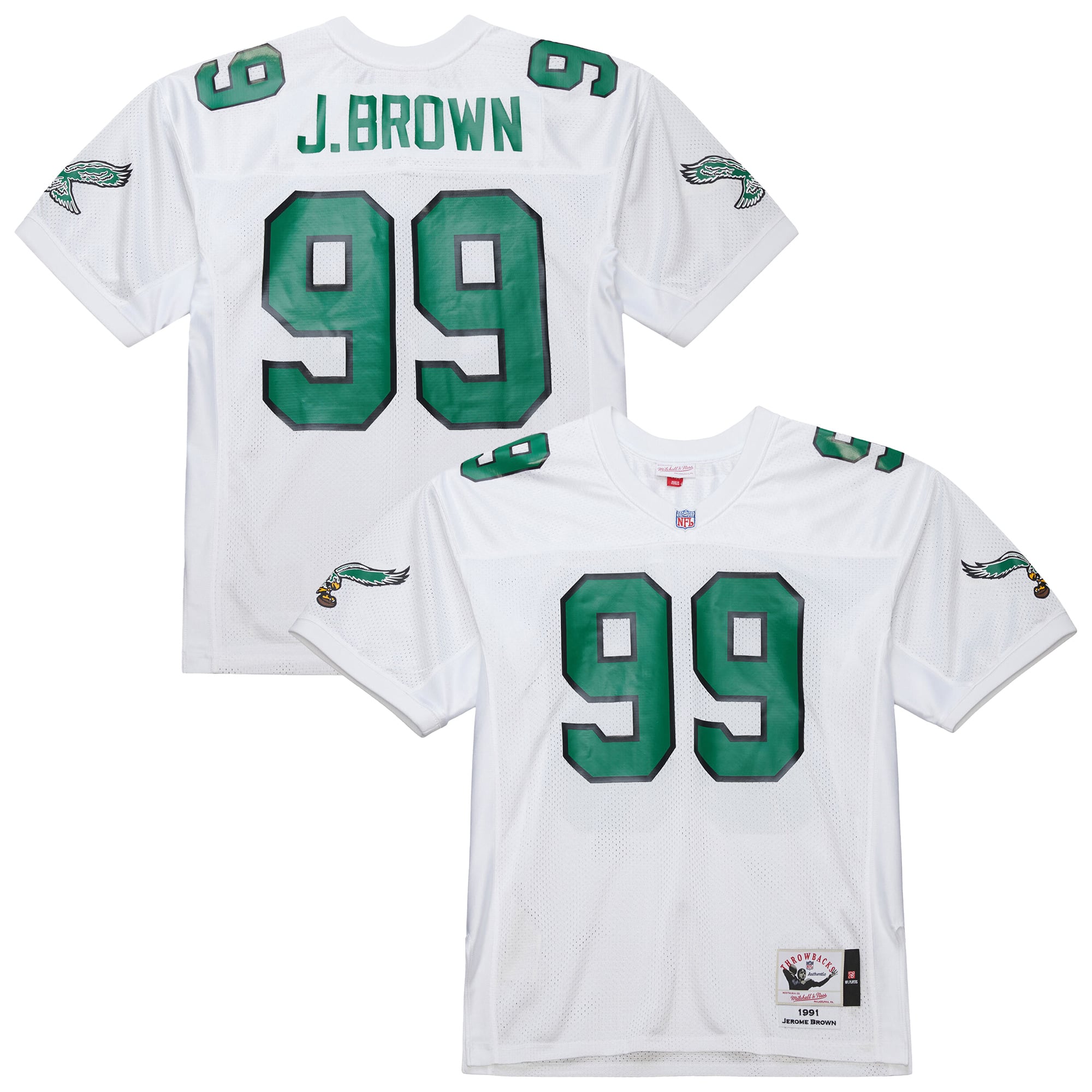 Men's Philadelphia Eagles Jerome Brown White 1991 Stitched Throwback Retired Player Jersey