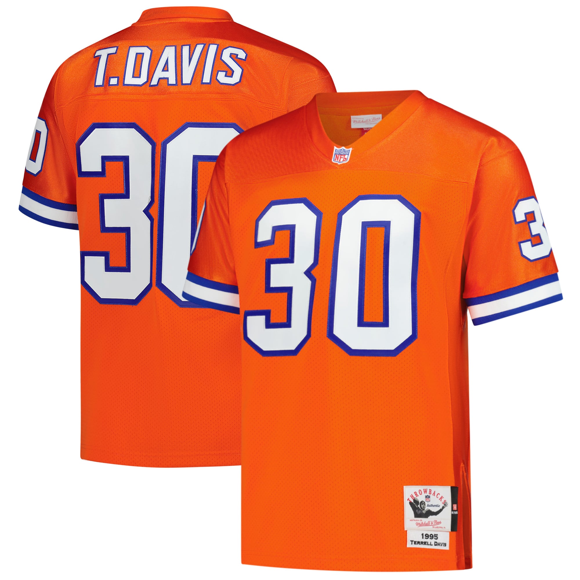 Men's Denver Broncos Terrell Davis Orange 1995 Stitched Throwback Retired Player Jersey