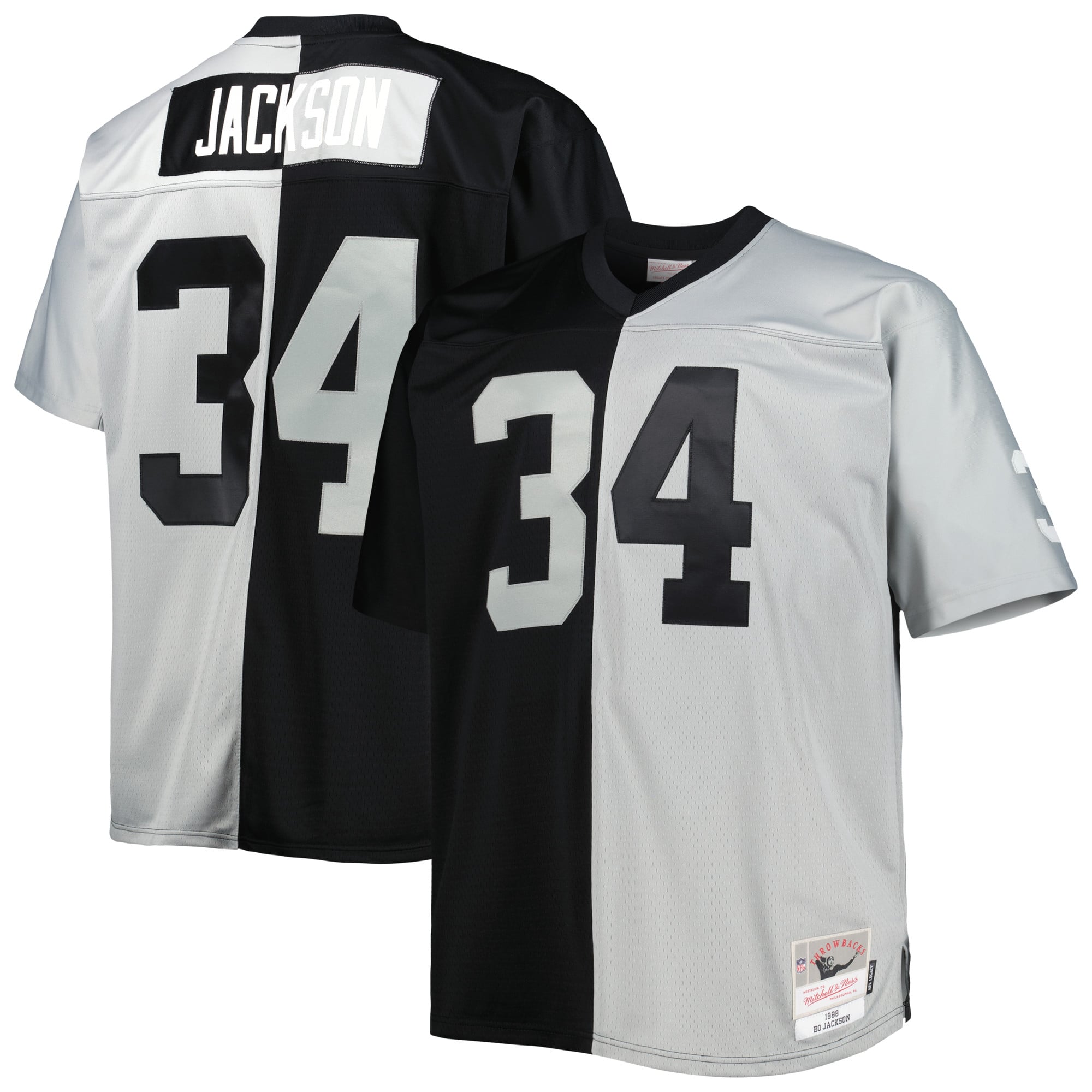 Men's Las Vegas Raiders Bo Jackson Black/Silver Big & Tall Split Legacy Retired Player Replica Jersey