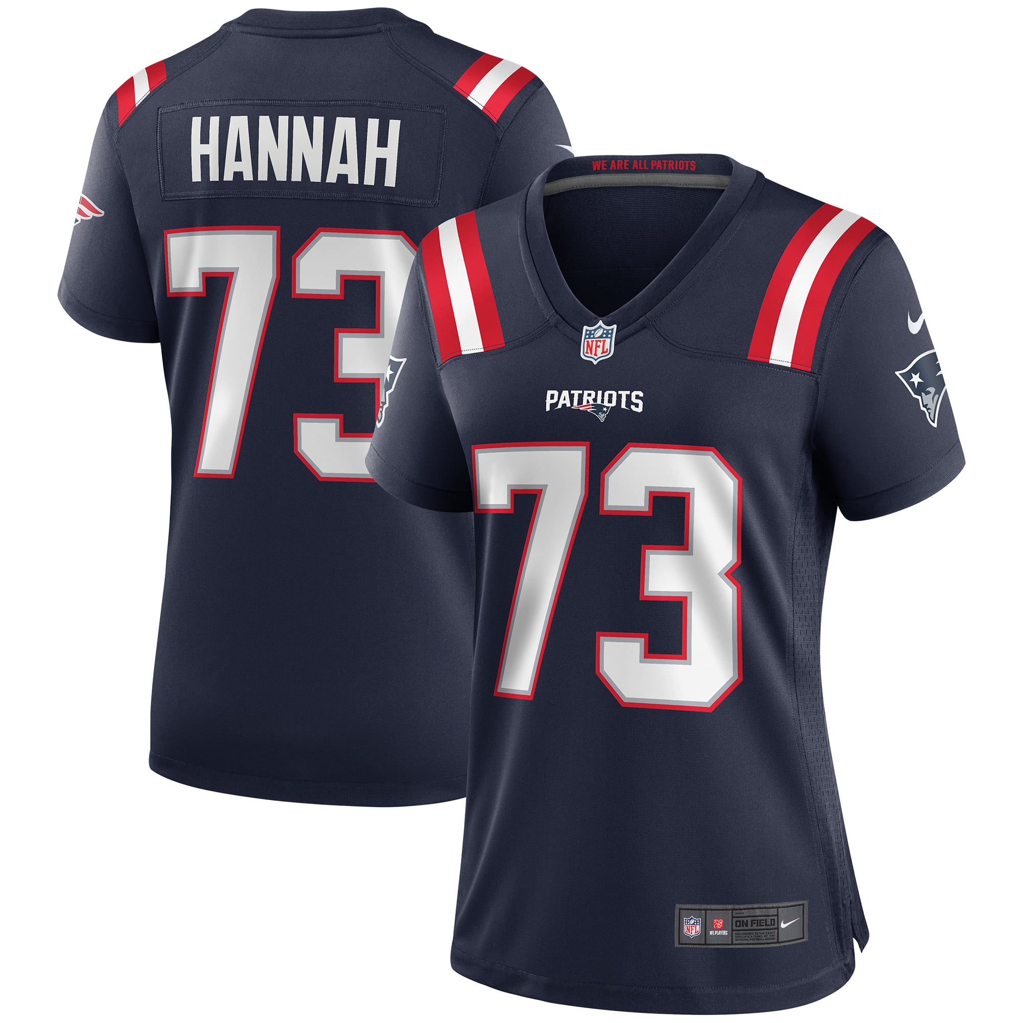 Women's New England Patriots John Hannah Navy Game Retired Player Jersey