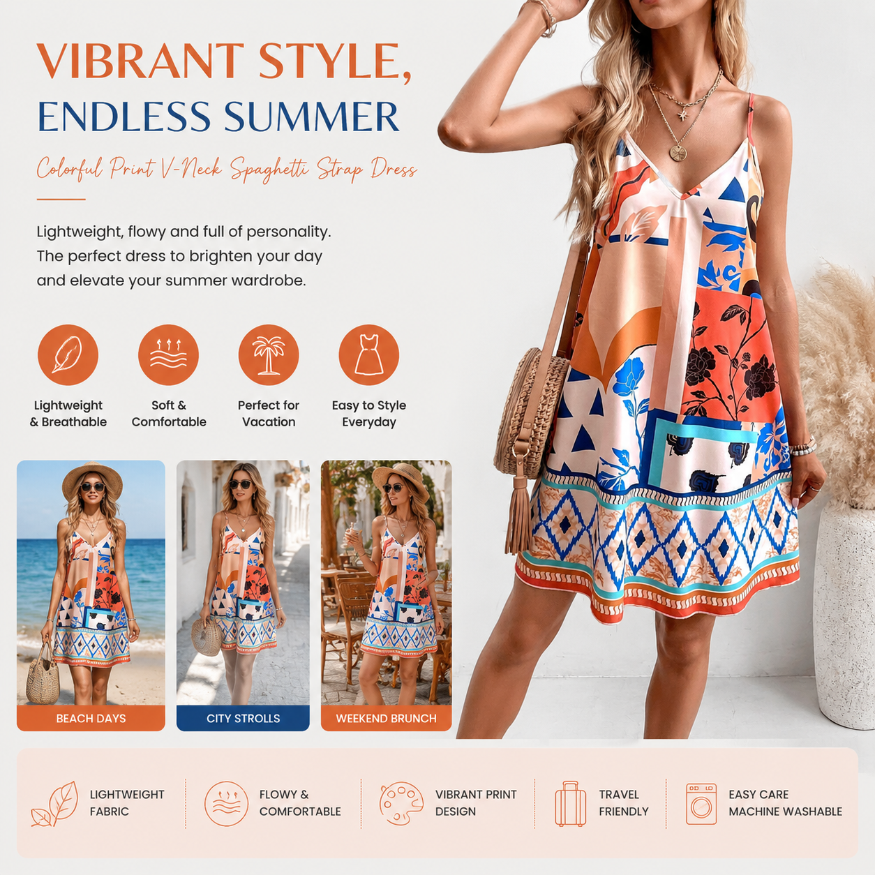 Women's Boho Floral Print Mini Dress, Sleeveless V Neck Casual Summer Dress, Loose A-Line Beach Vacation Dress