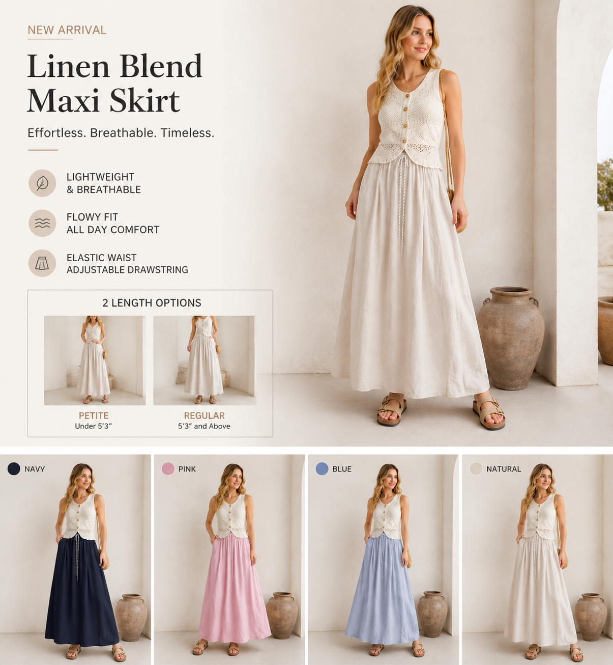 Linen Blend Maxi Skirt Effortless Linen Elegance