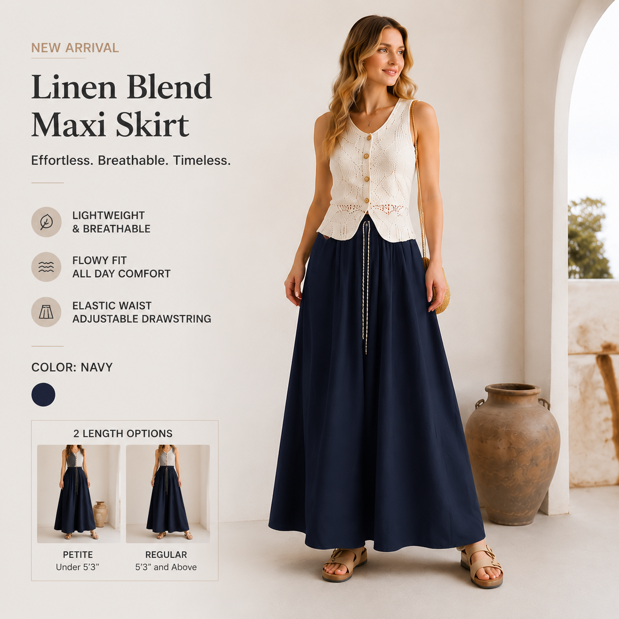 Linen Blend Maxi Skirt Effortless Linen Elegance