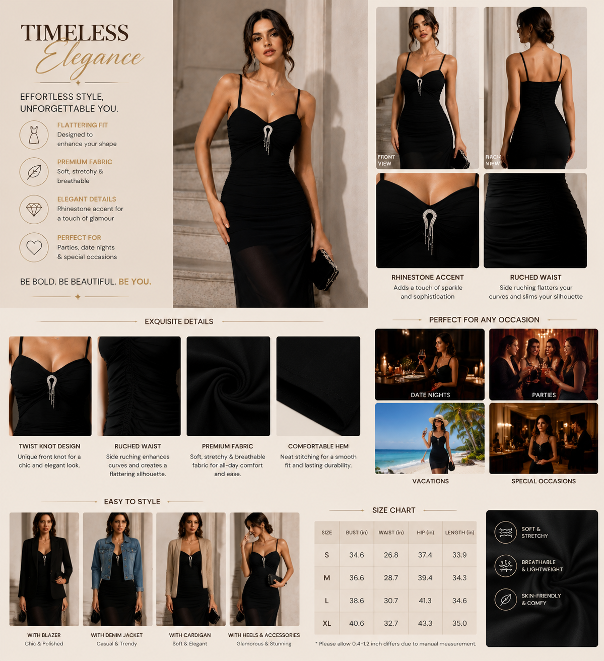 Women's Red Ruched Maxi Dress – Rhinestone Spaghetti Strap Bodycon Evening Dress