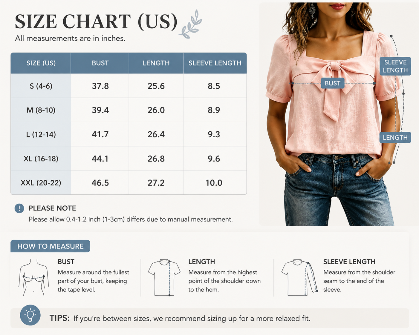 Women's Bow Front Blouse – Square Neck Puff Sleeve Casual Top, Elegant Short Sleeve Shirt for Women