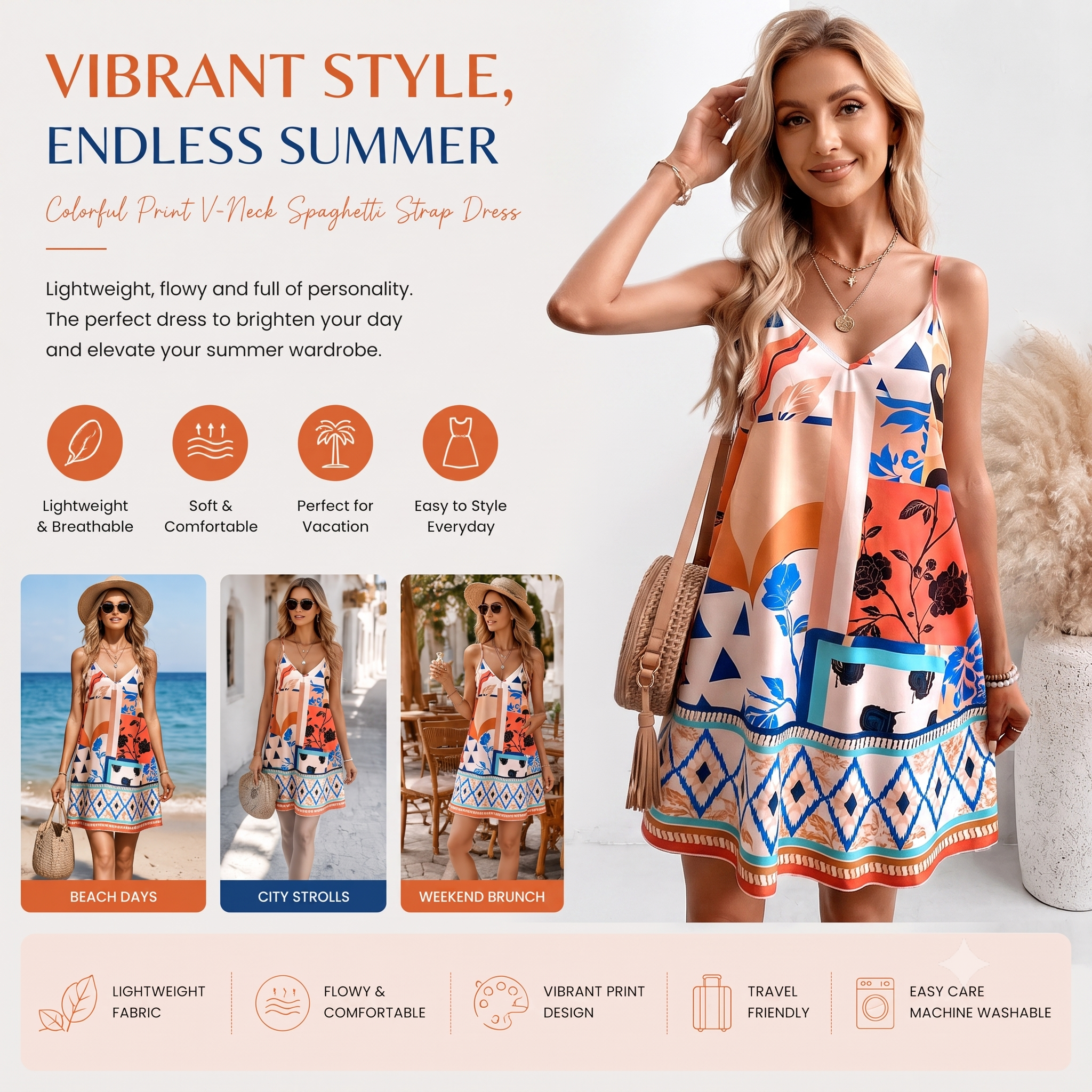 Women's Boho Floral Print Mini Dress, Sleeveless V Neck Casual Summer Dress, Loose A-Line Beach Vacation Dress