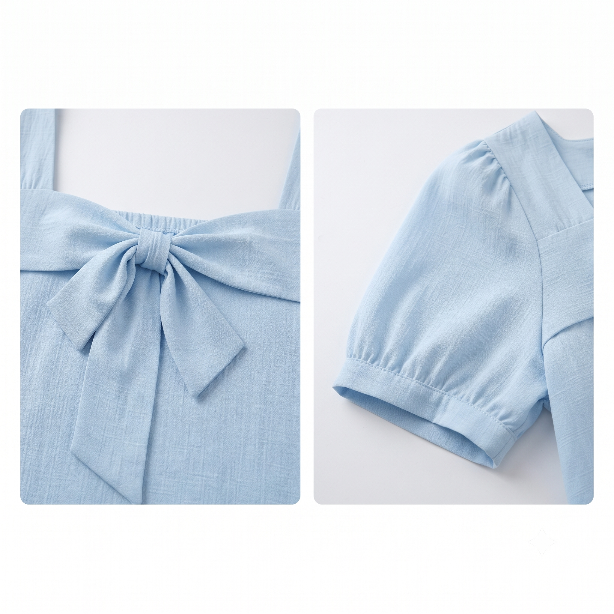 Women's Bow Front Blouse – Square Neck Puff Sleeve Casual Top, Elegant Short Sleeve Shirt for Women