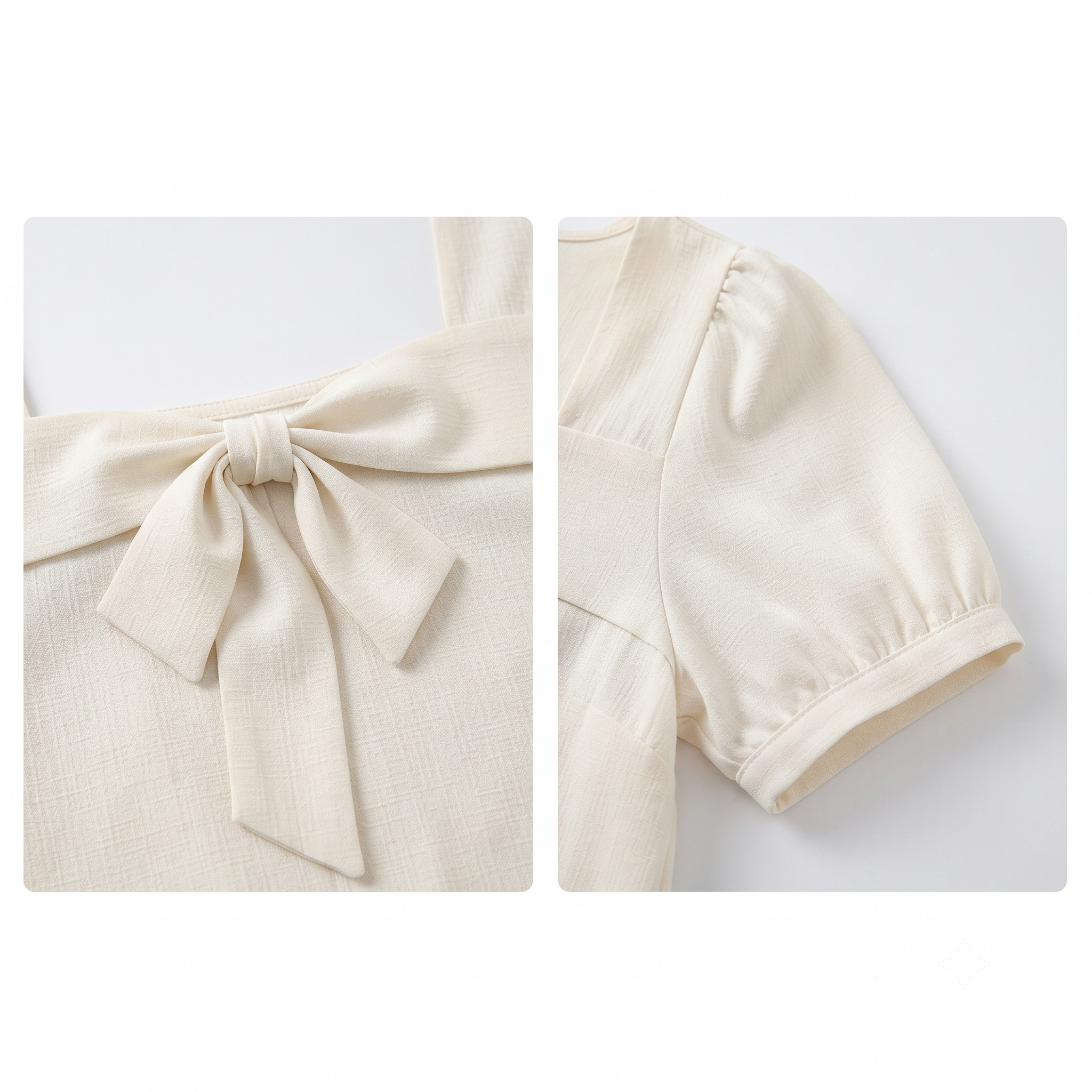 Women's Bow Front Blouse – Square Neck Puff Sleeve Casual Top, Elegant Short Sleeve Shirt for Women