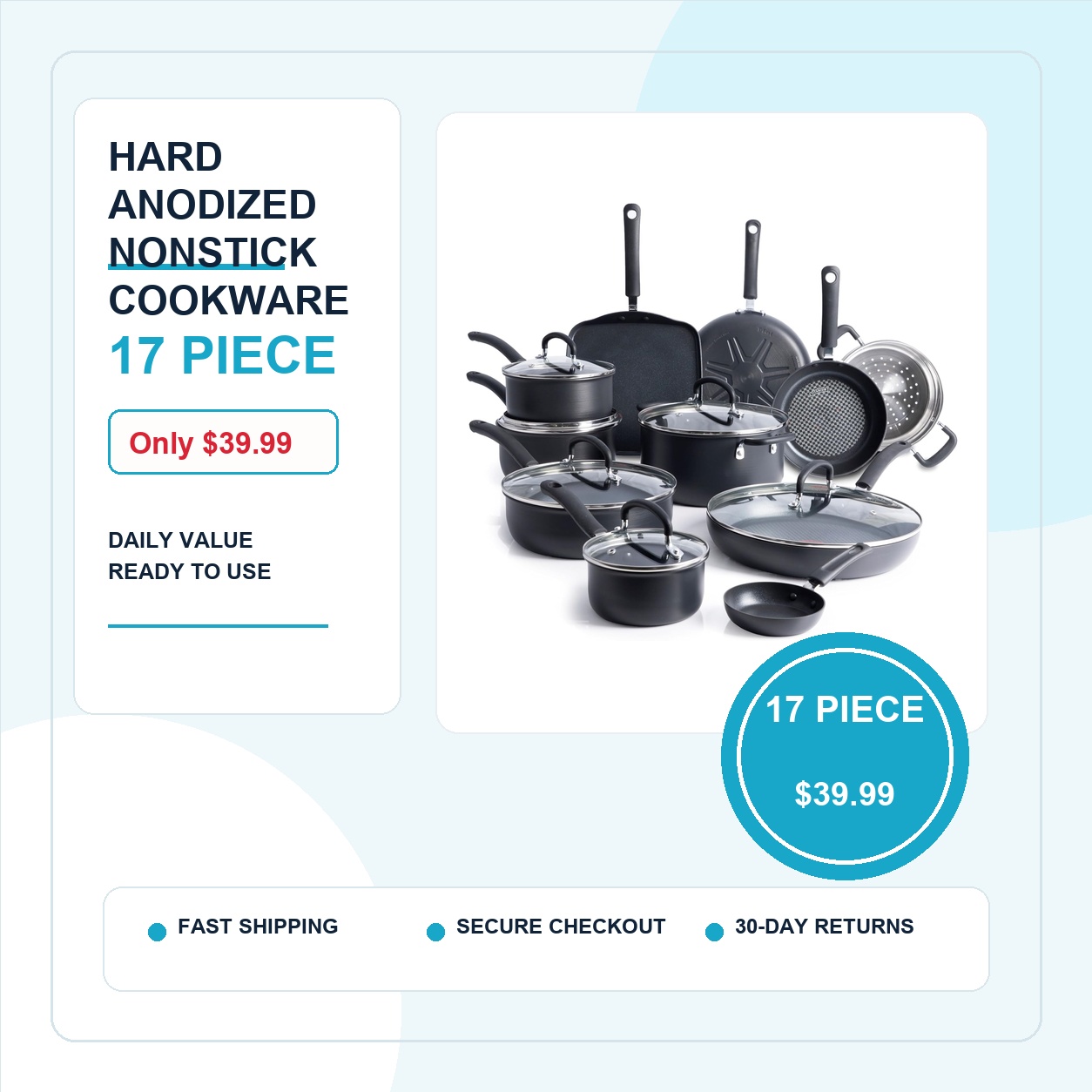 Hard Anodized Nonstick Cookware Set 17 Piece promotional poster