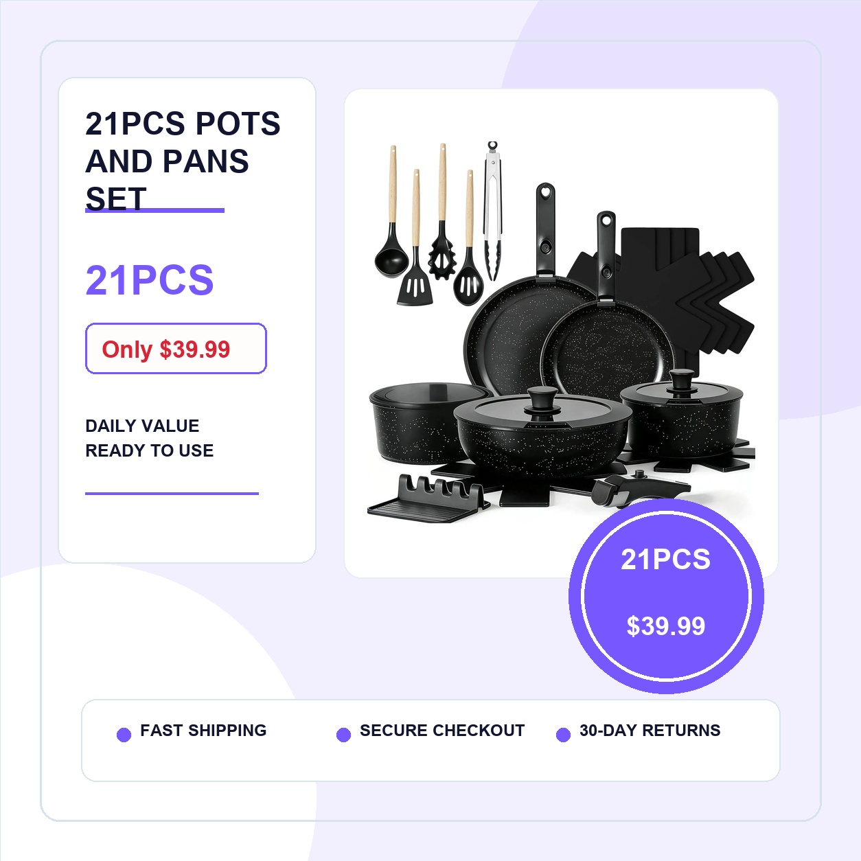 21Pcs Pots and Pans Set promotional poster