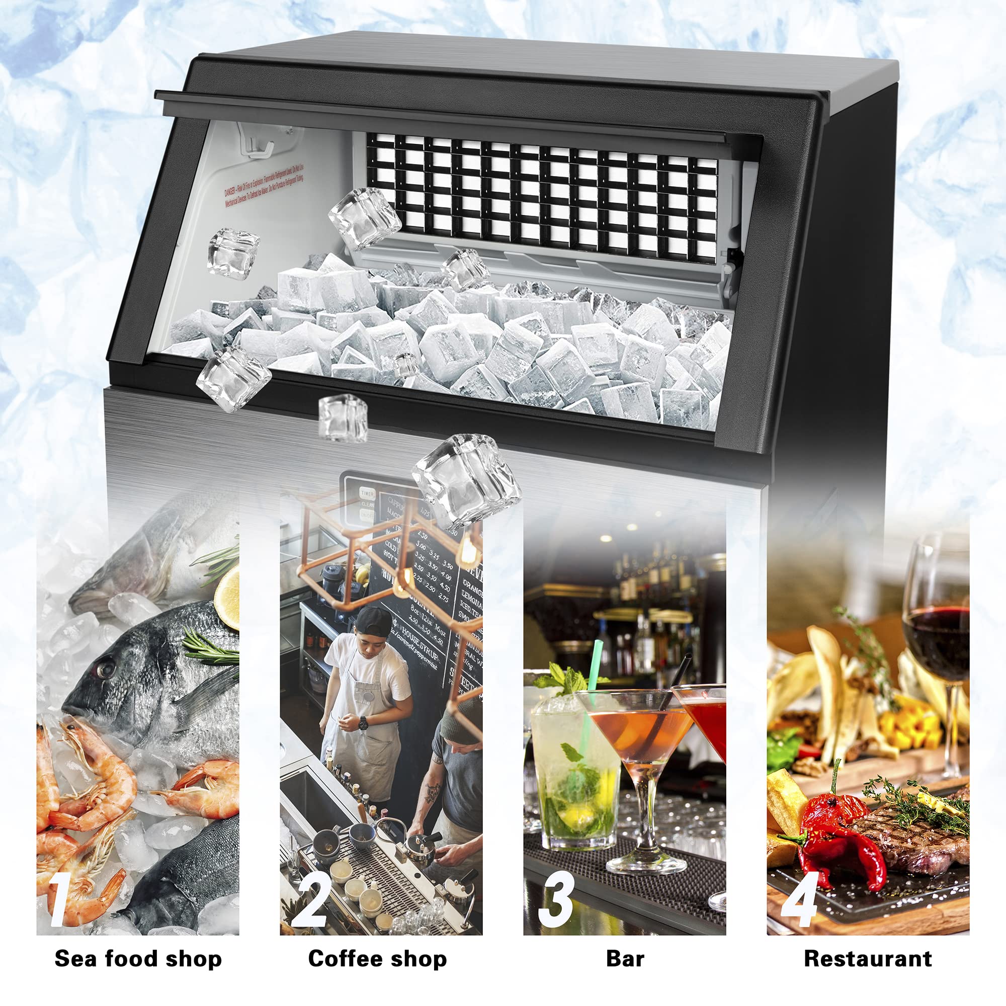 Ice Maker, Commercial Ice Machine,100Lbs/Day, Stainless Steel Ice Machine with 48 Lbs Capacity, Ideal for Restaurant, Bars, Home and Offices, Includes Scoop-Aldronix