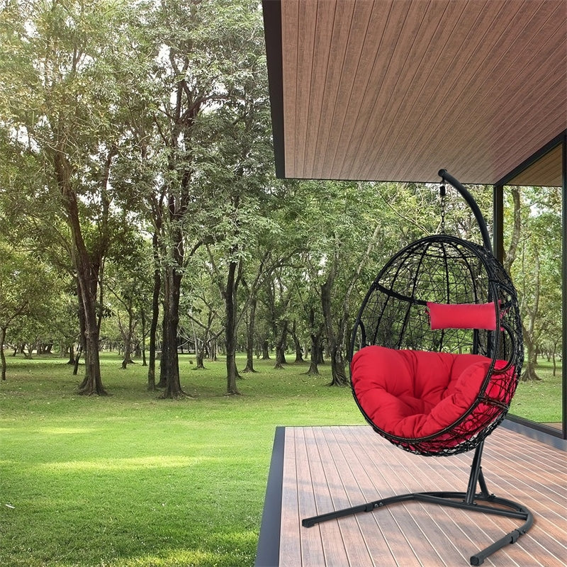 Outdoor Hanging Egg Chair Swing Hammock Chair Set with Stand & Cushion-Aldronix