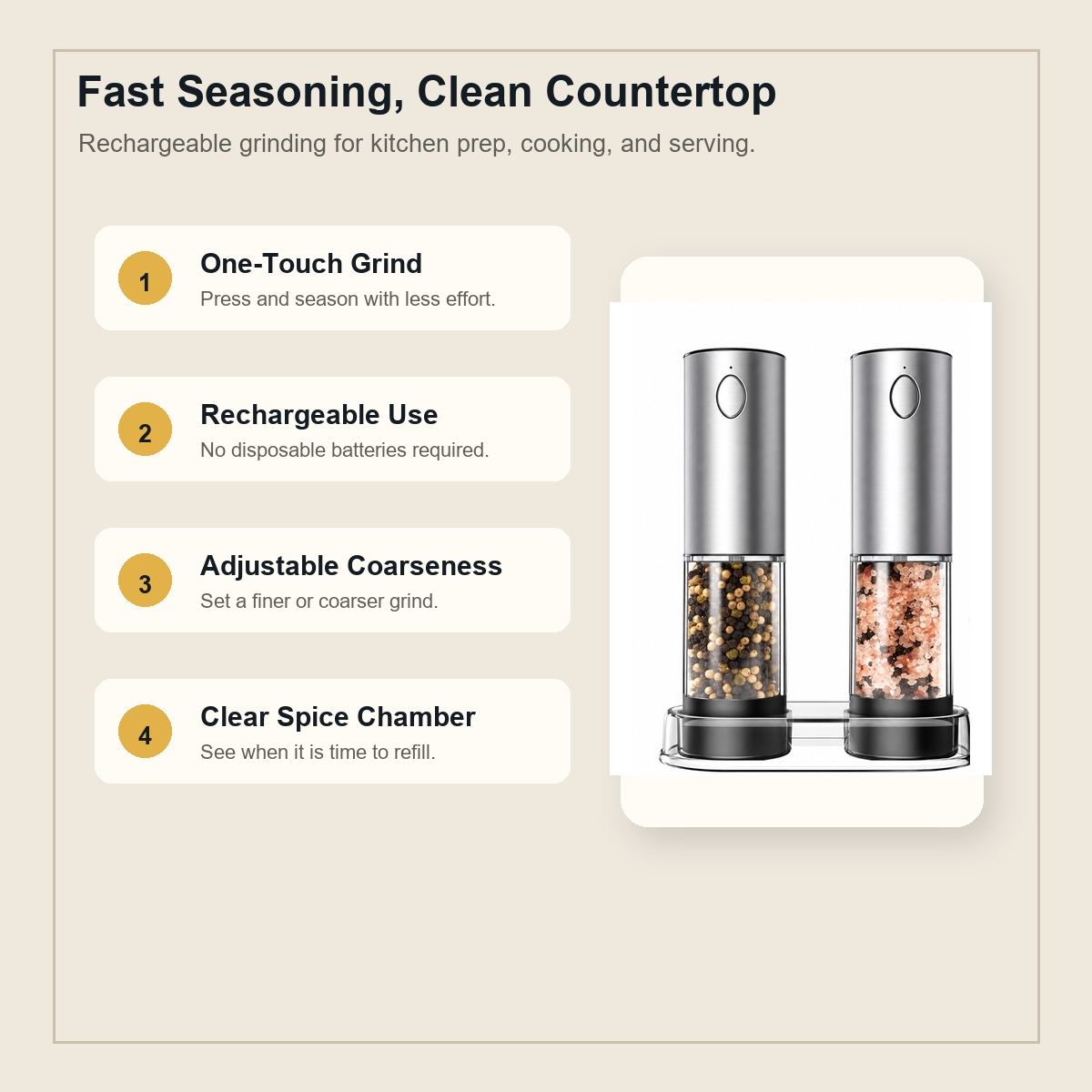 Rechargeable Electric Salt & Pepper Grinder Set detail image 3
