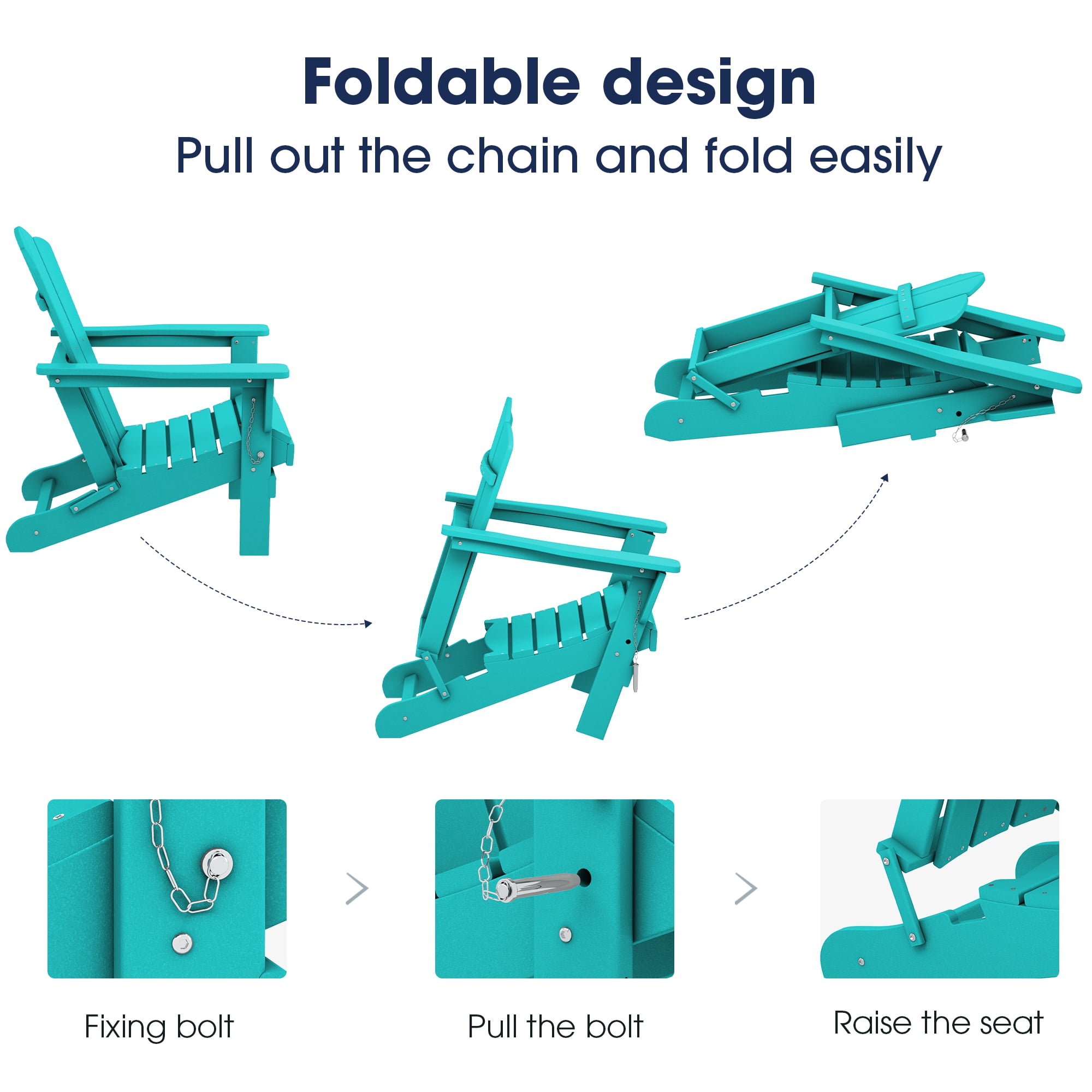 Outdoor Patio Folding HDPE Resin Adirondack Chair, Black-Aldronix