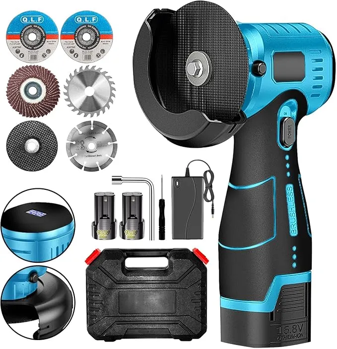 Cordless Brush Angle Grinder Kit, 19500rpm Mini Electric Angle Grinding Tool with 2pcs 16.8V 2000mAh Batteries and 5-Cutting Discs, Grinder Handheld Cutter for Metal Wood-Aldronix