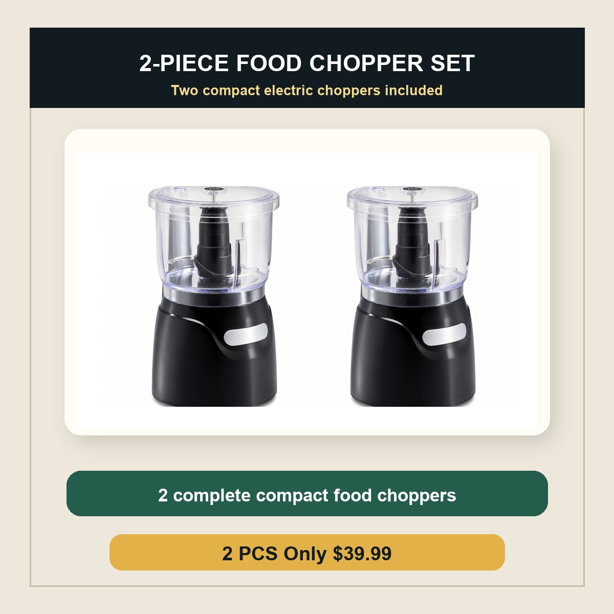 Compact Electric Food Chopper 2 PCS Only $39.99
